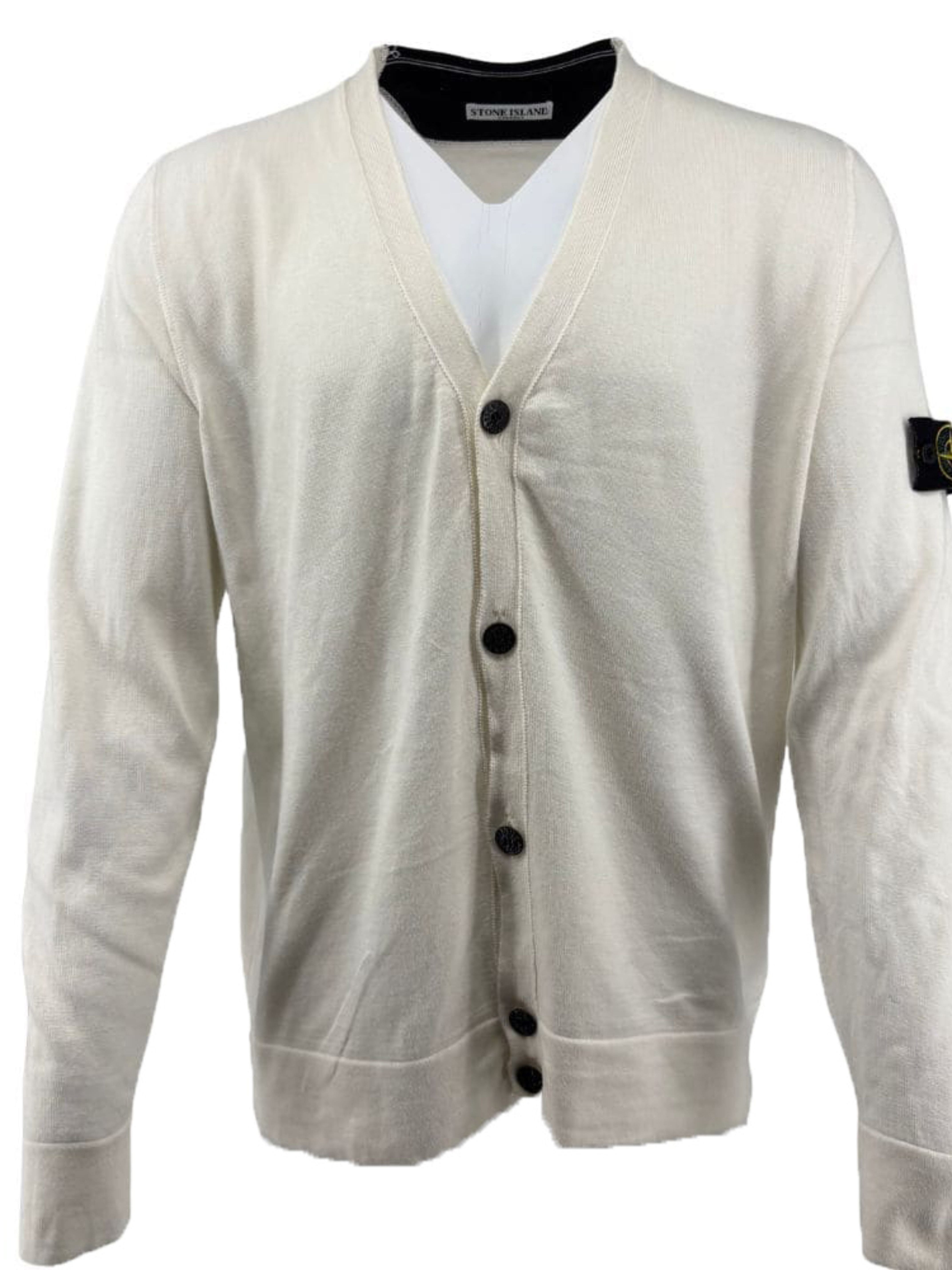 Stone Island Raw Hand Cotton Knitted Cardigan - White Stone Island