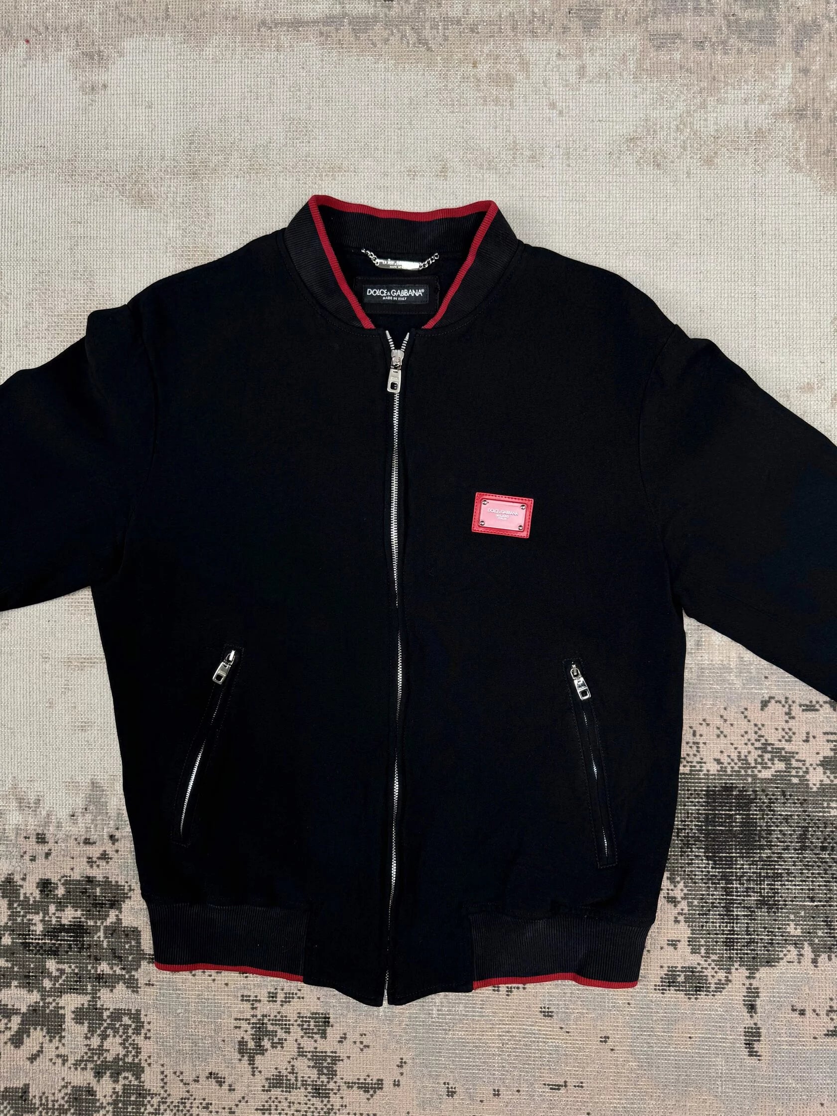 Dolce & Gabbana Red Plaque Logo Full Zip Jacket - Black Dolce & Gabbana