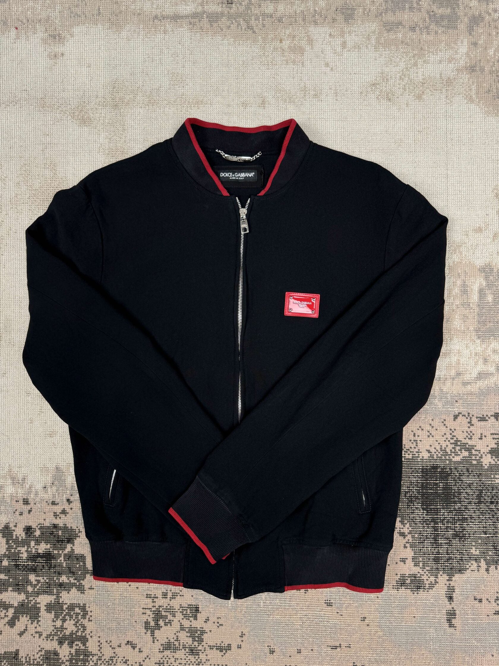 Dolce & Gabbana Red Plaque Logo Full Zip Jacket - Black Dolce & Gabbana
