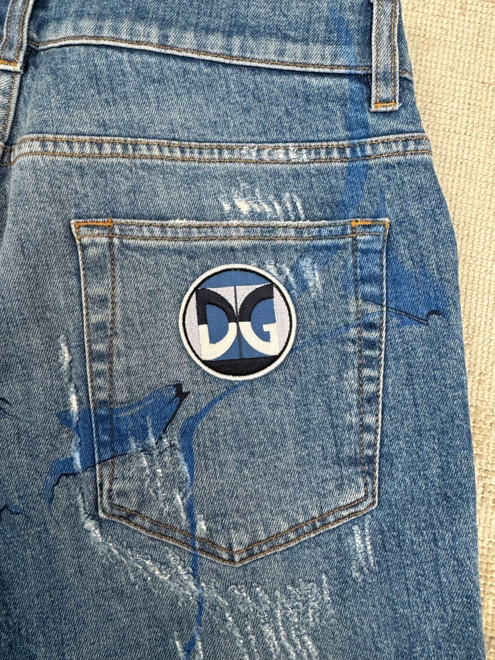 Dolce & Gabbana Graphic Distressed Jeans - Blue Denim (Unused) Dolce & Gabbana