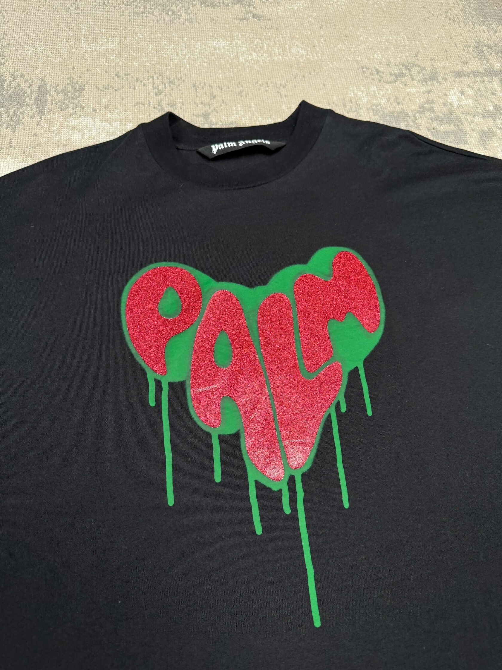 Palm Angels Spray Heart Logo T-shirt - Black Palm Angels