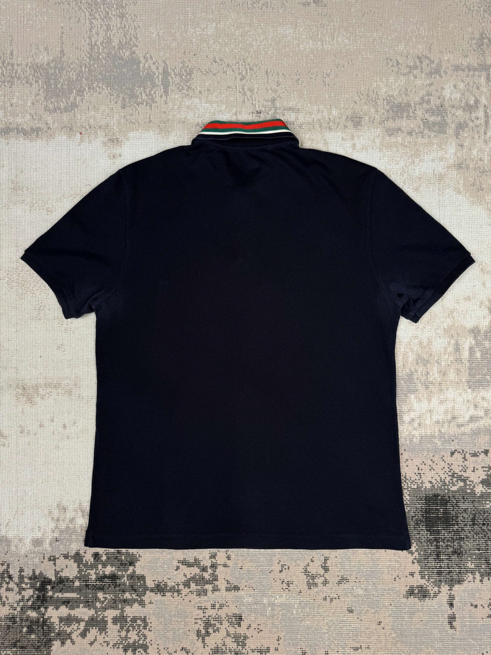 Gucci Stripe Tiger Embroidered Collar Polo - Navy Gucci