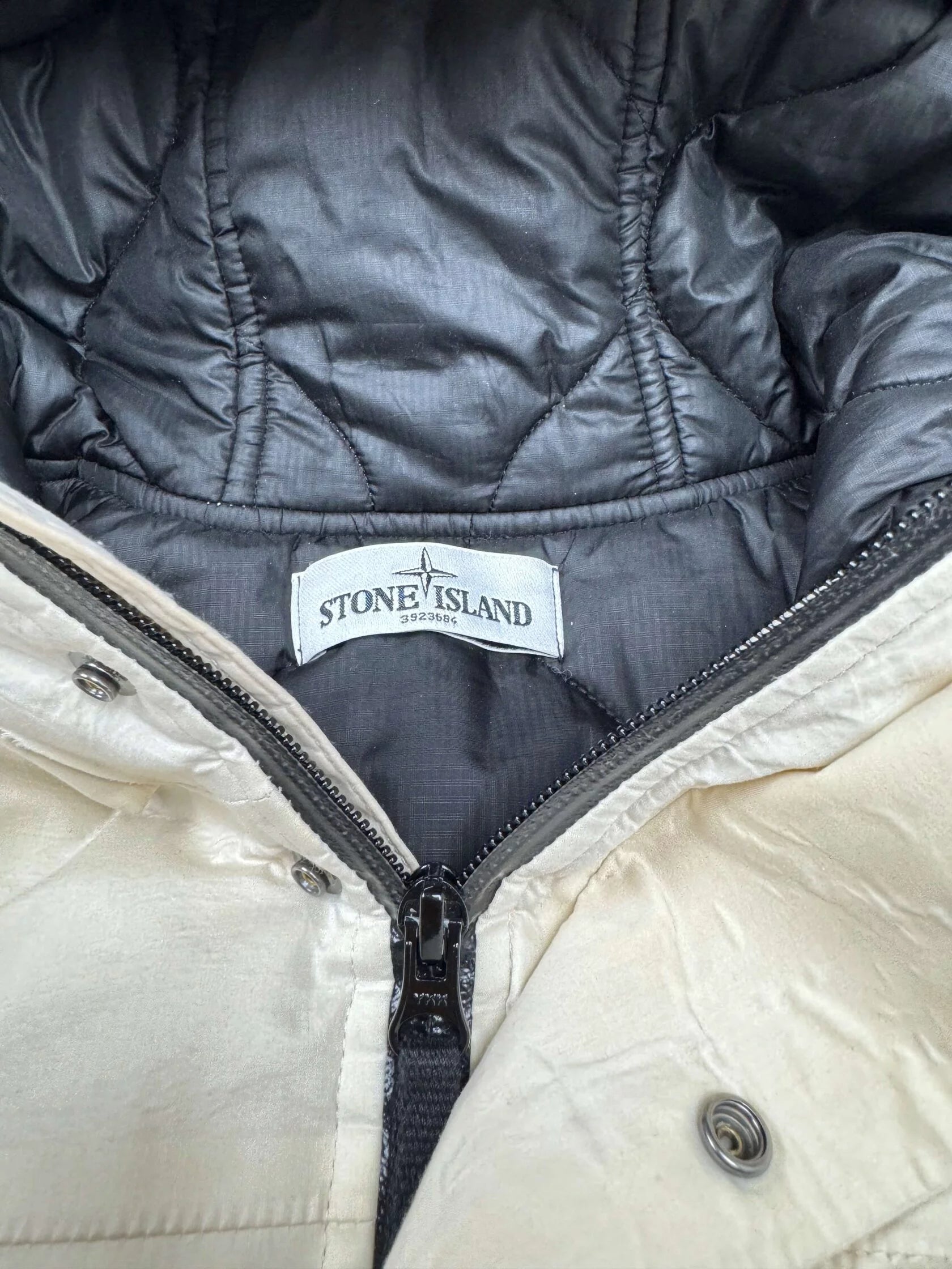 Stone Island Primaloft Quilted Patch Logo Coat - Beige Stone Island