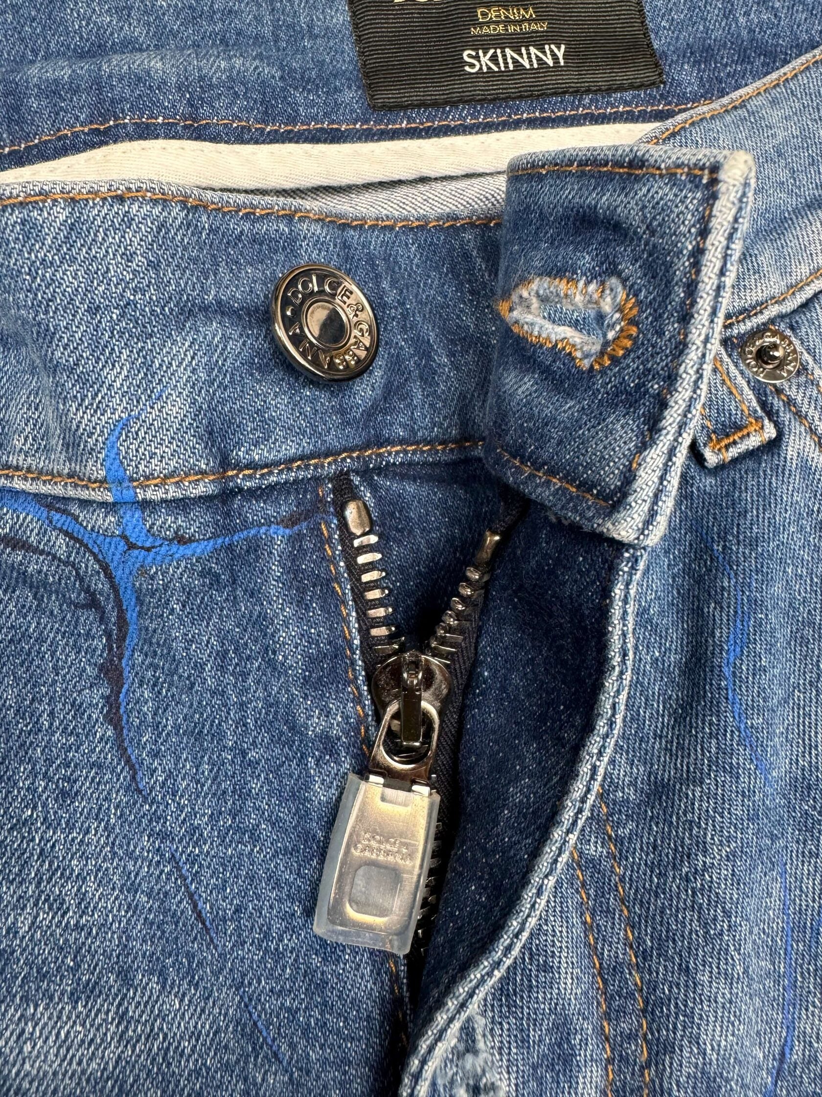 Dolce & Gabbana Graphic Distressed Jeans - Blue Denim (Unused) Dolce & Gabbana