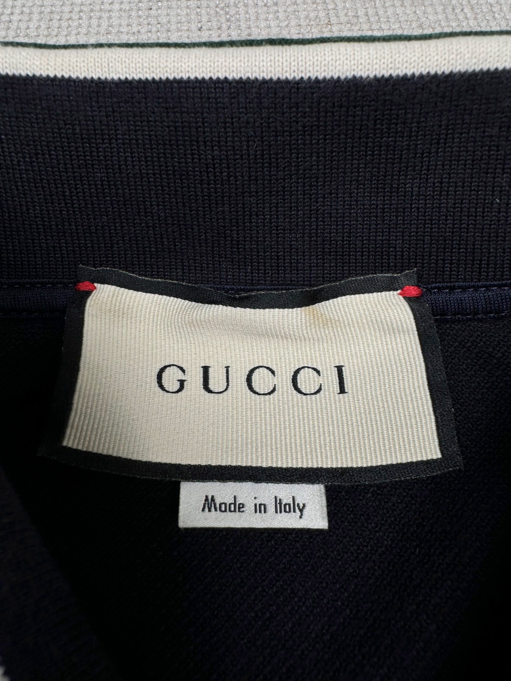Gucci Stripe Tiger Embroidered Collar Polo - Navy Gucci