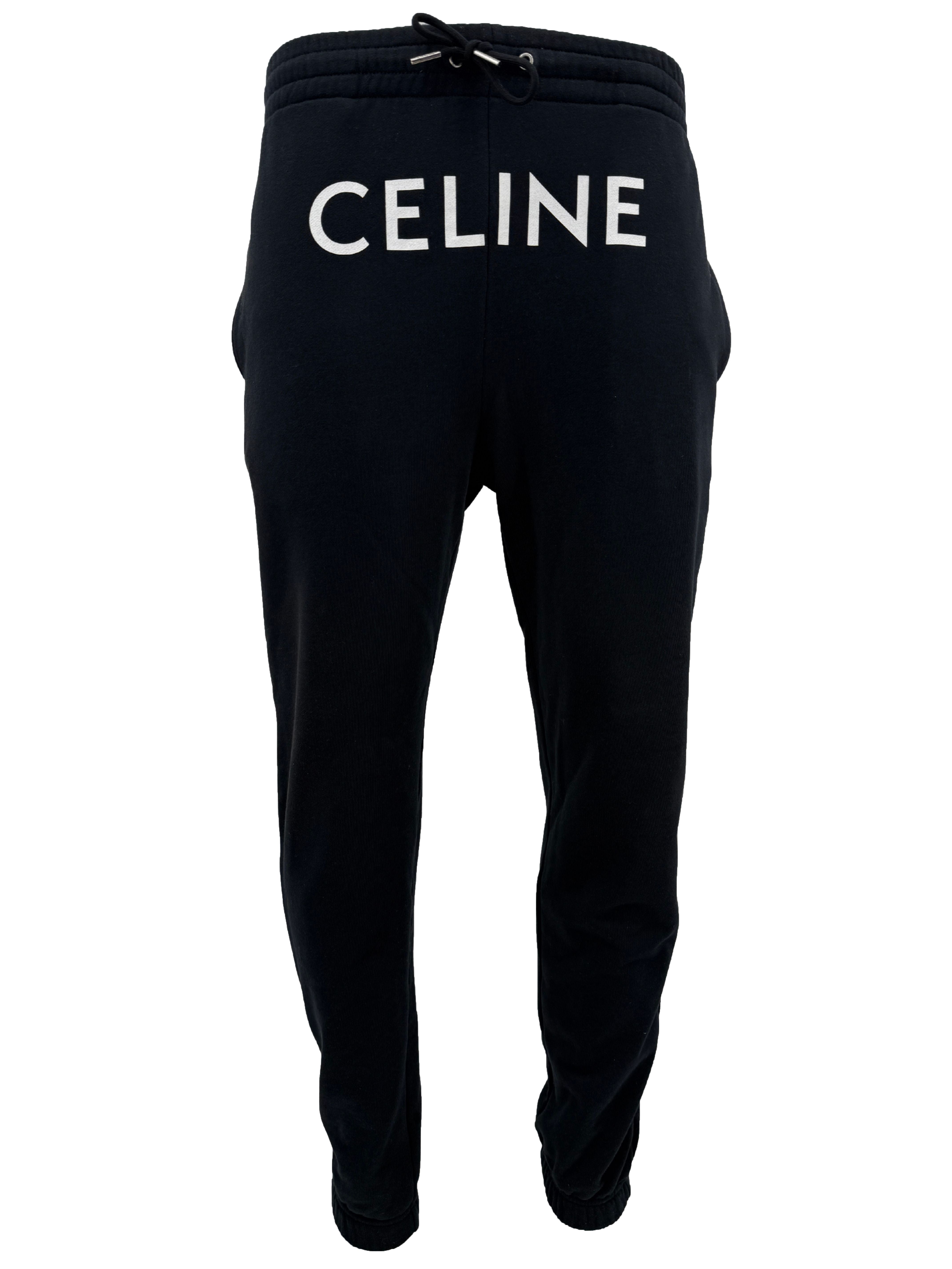Celine Homme Logo Cotton Joggers - Black