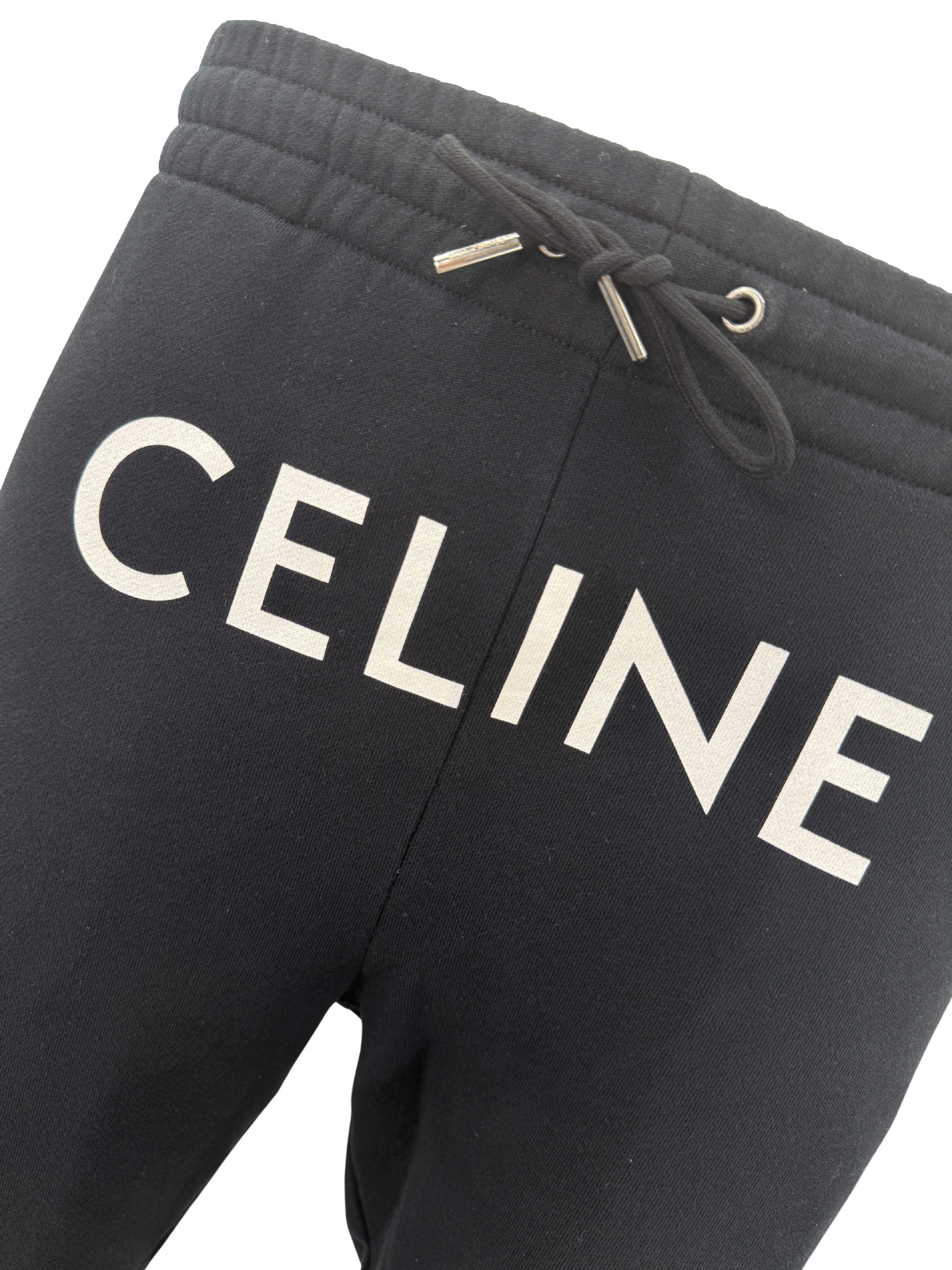 Celine Homme Logo Cotton Joggers - Black