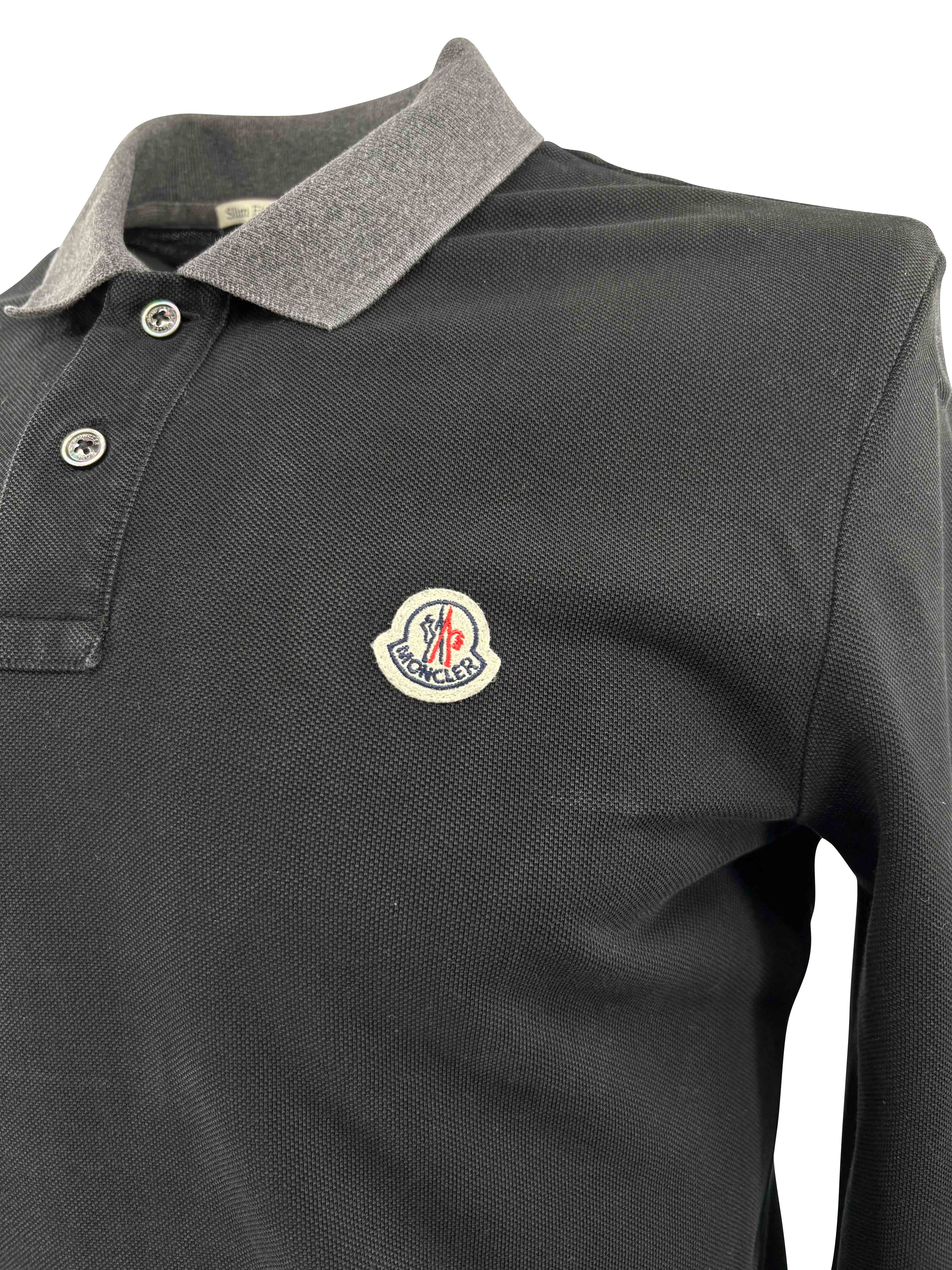 Moncler Maglia Manica Lunga Long Sleeved Polo Shirt - Black Moncler