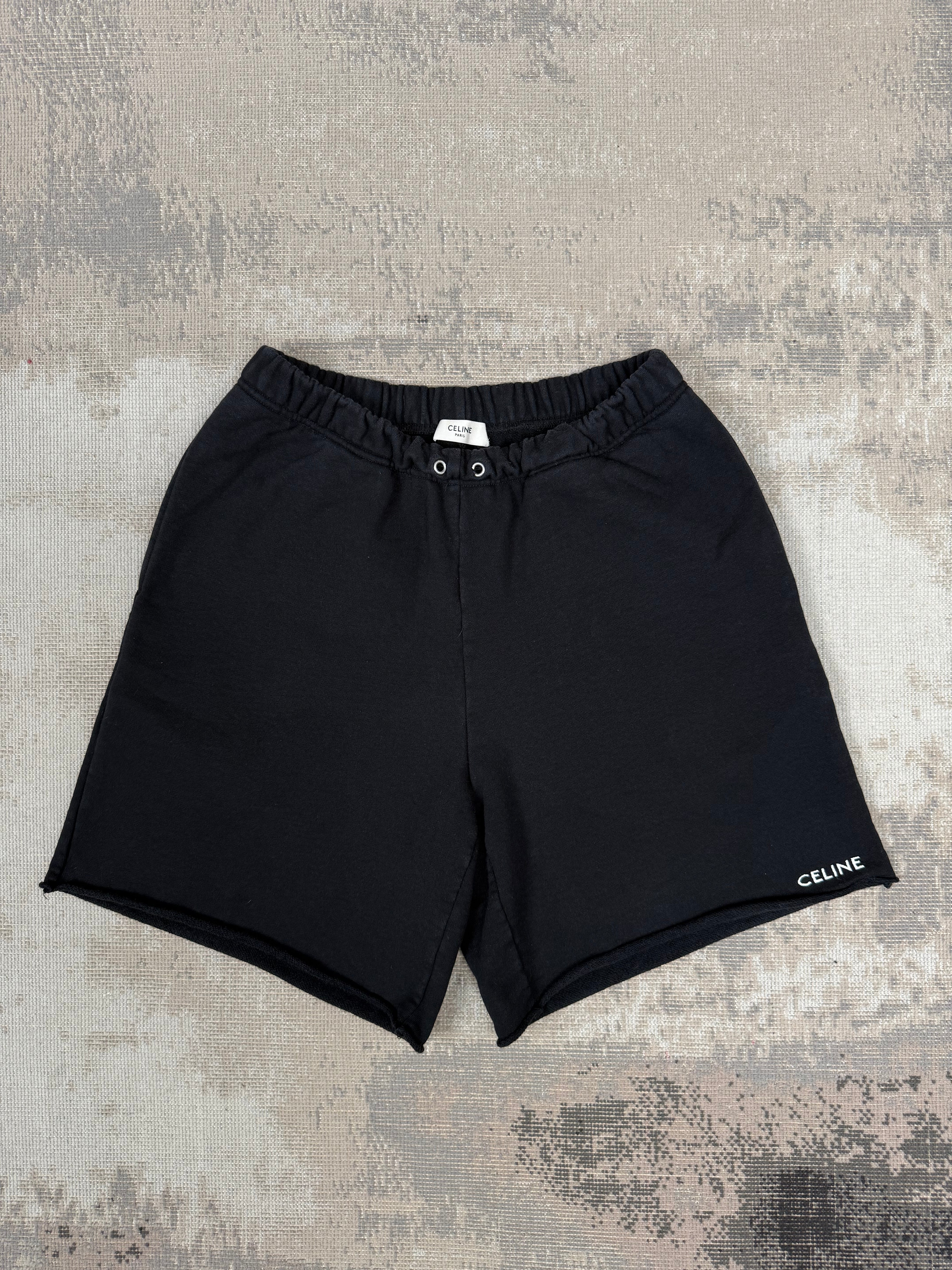 Celine Logo Cotton Shorts - Black Celine