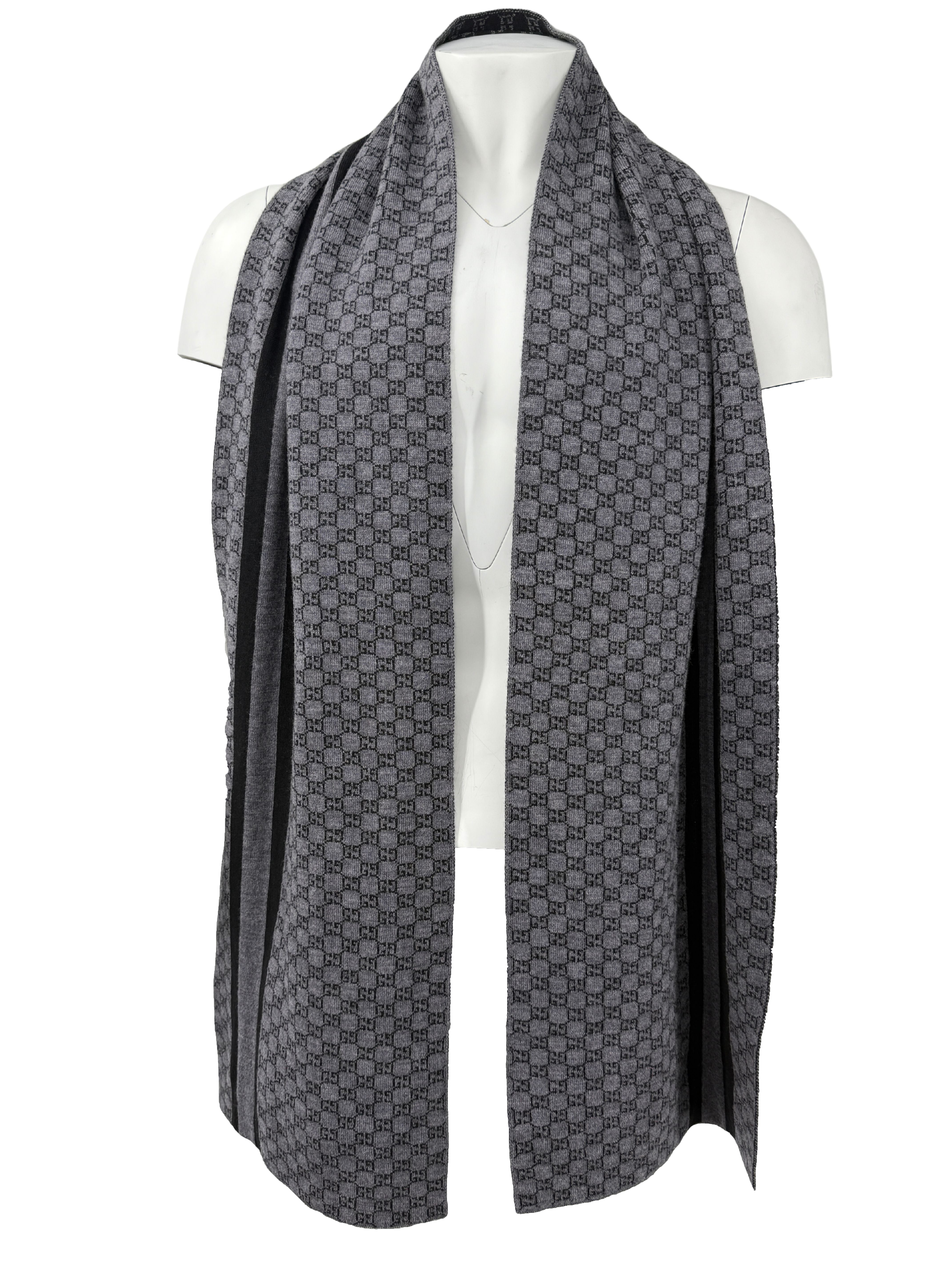 Gucci Double Jacquard GG Wool Scarf - Grey (Unused) Gucci
