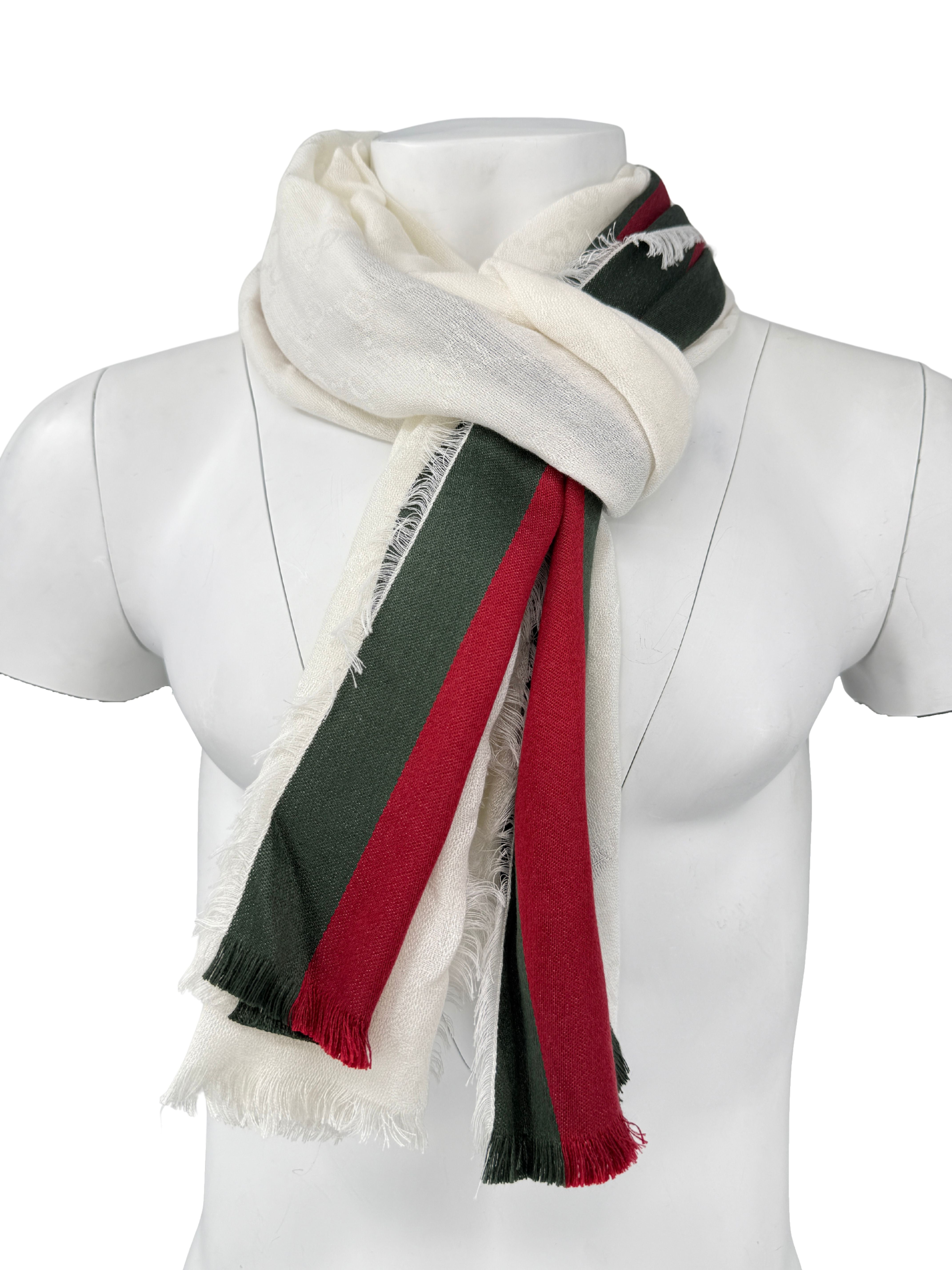 Gucci GG Wool Silk Jacquard Scarf - White (Unused) Gucci