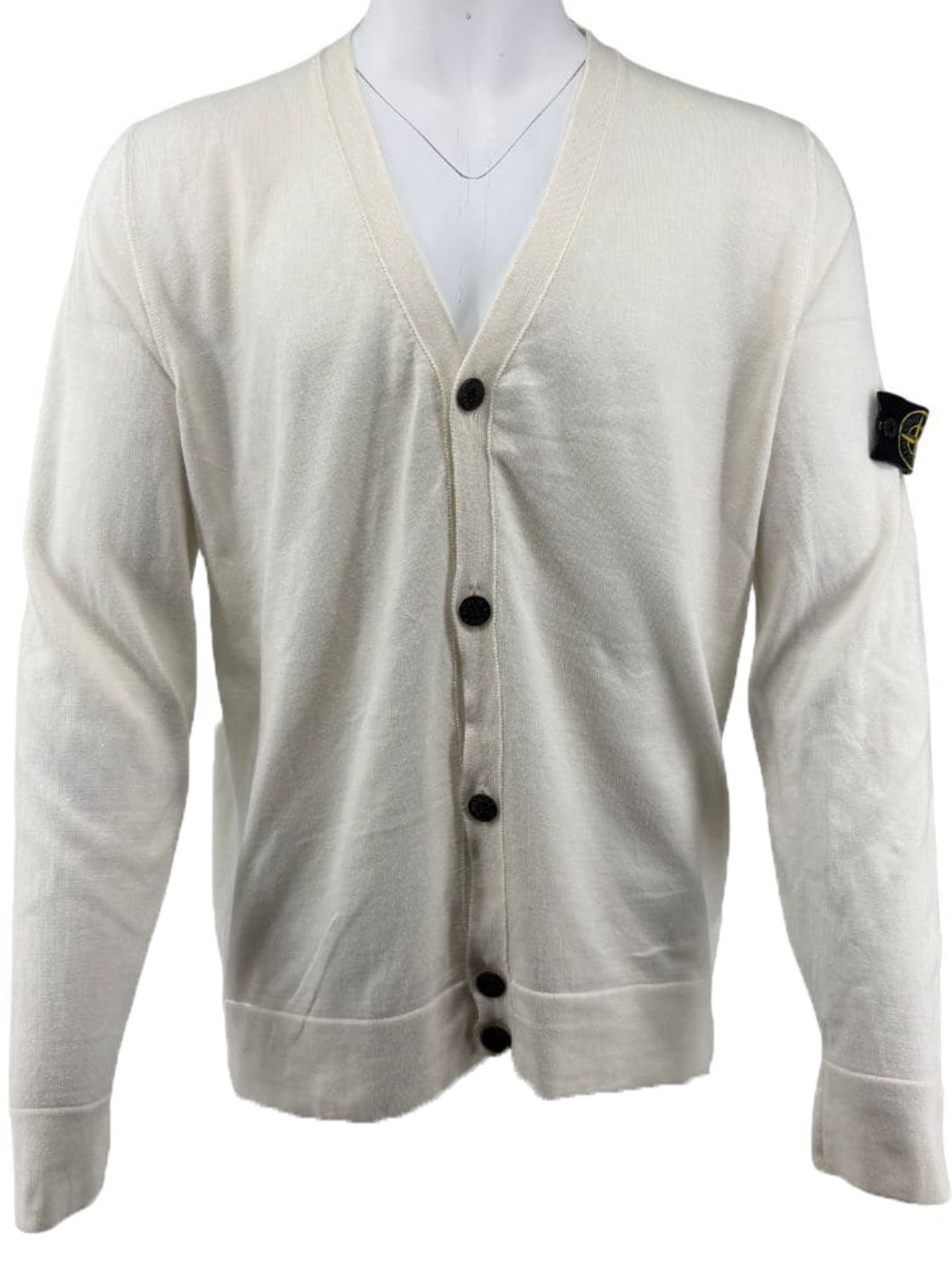 Stone Island Raw Hand Cotton Knitted Cardigan - White Stone Island