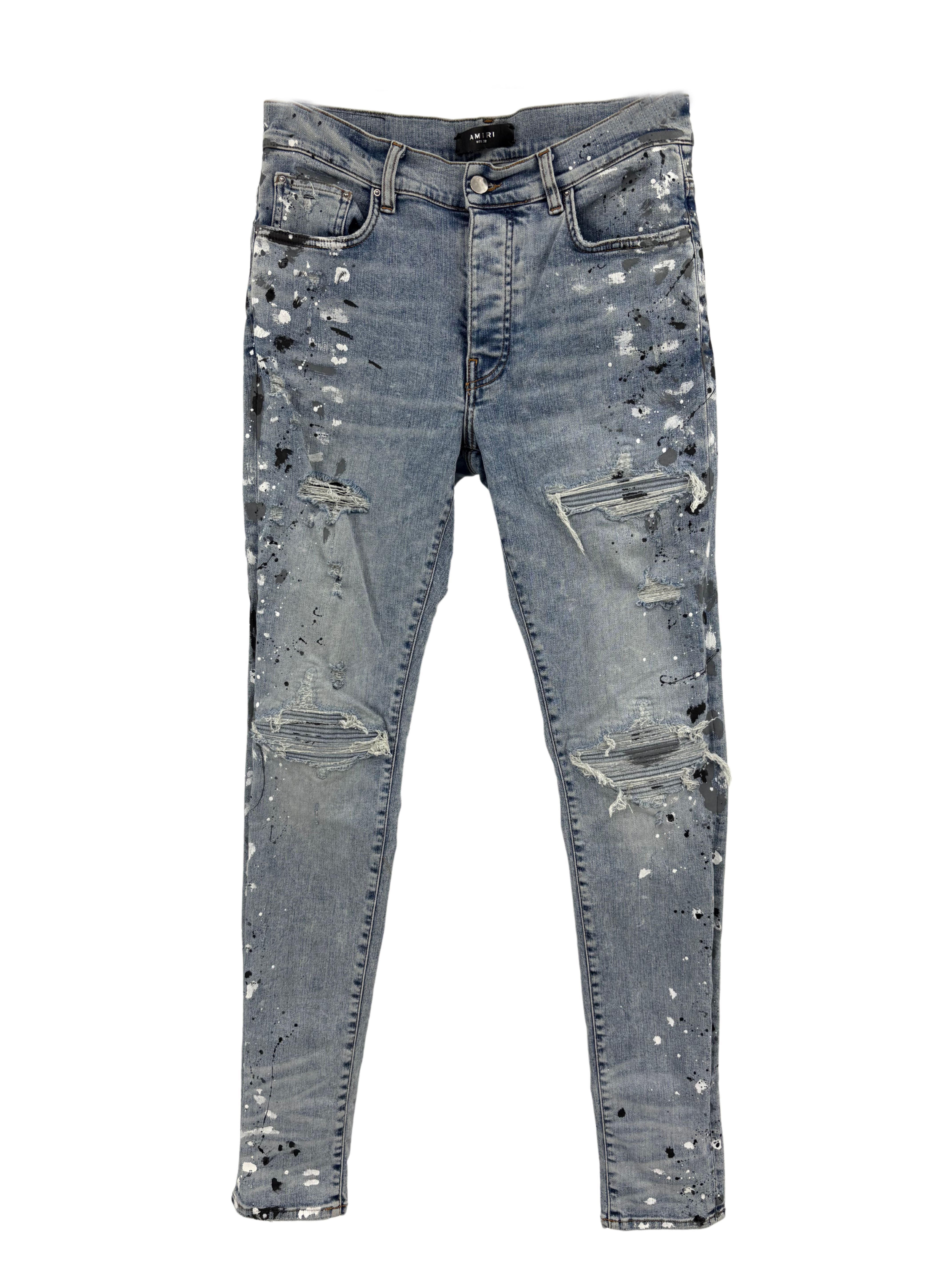 Amiri MX1 Paint Splatter Jeans - Light Blue Amiri