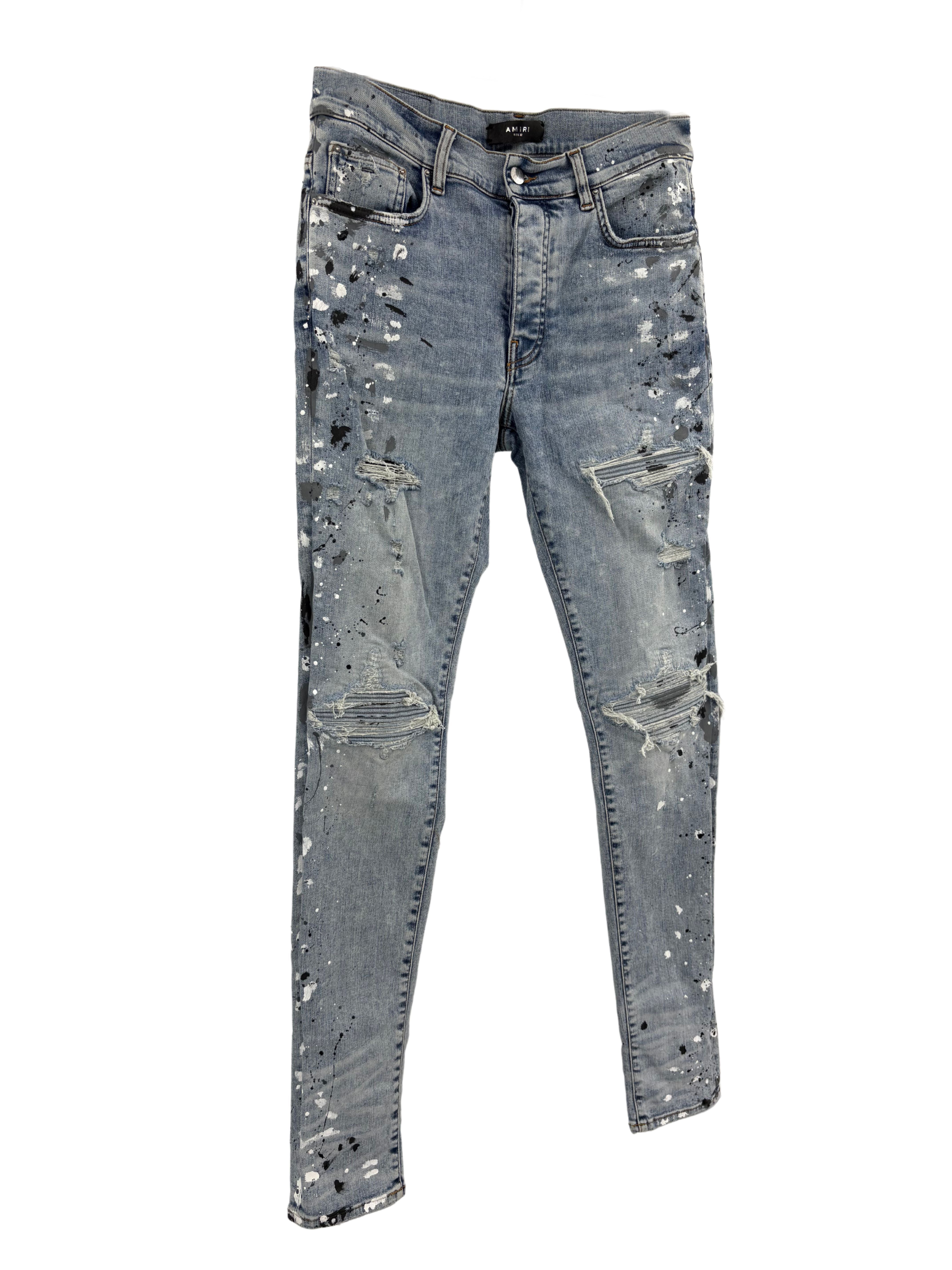 Amiri MX1 Paint Splatter Jeans - Light Blue Amiri