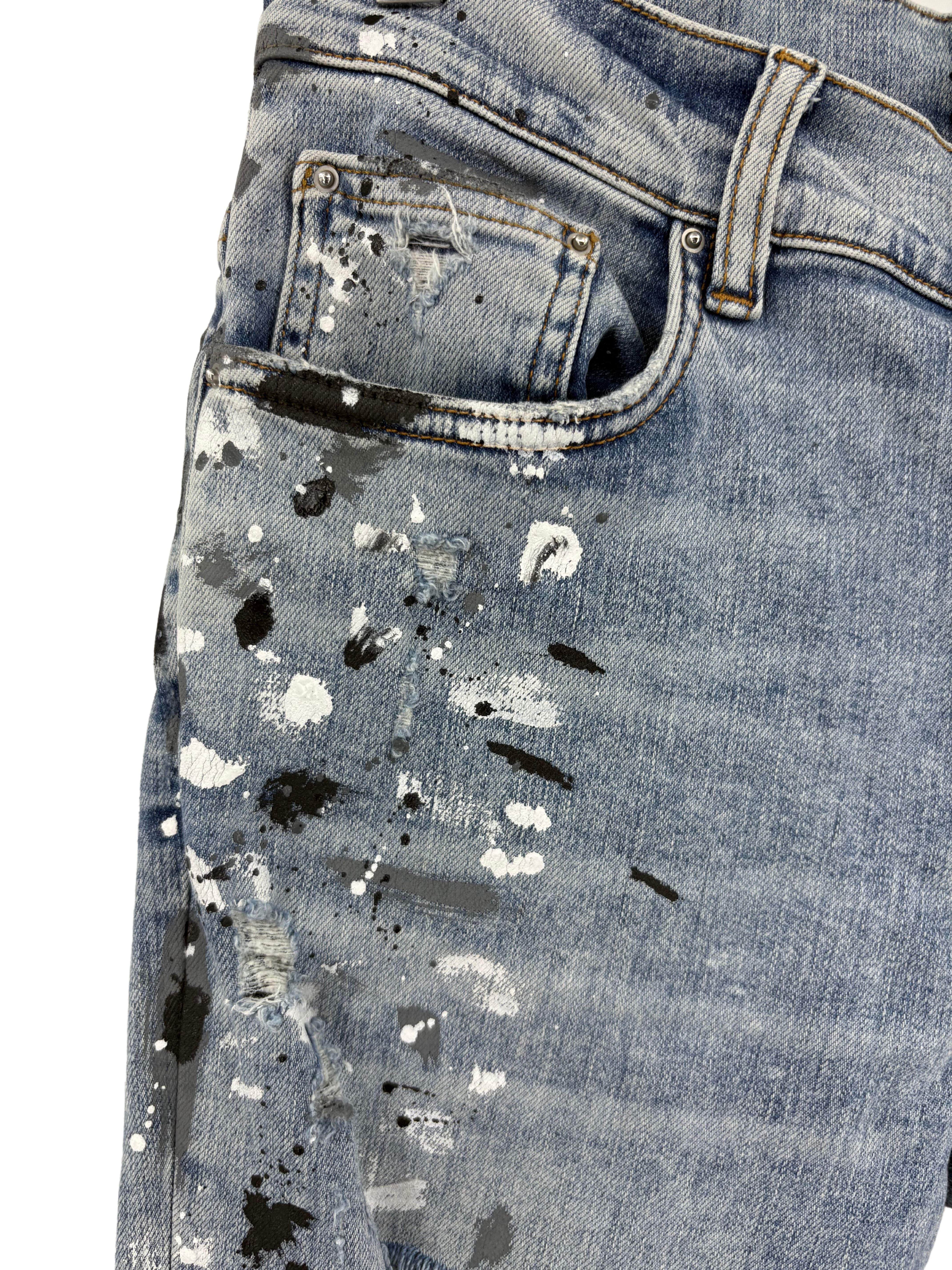 Amiri MX1 Paint Splatter Jeans - Light Blue Amiri
