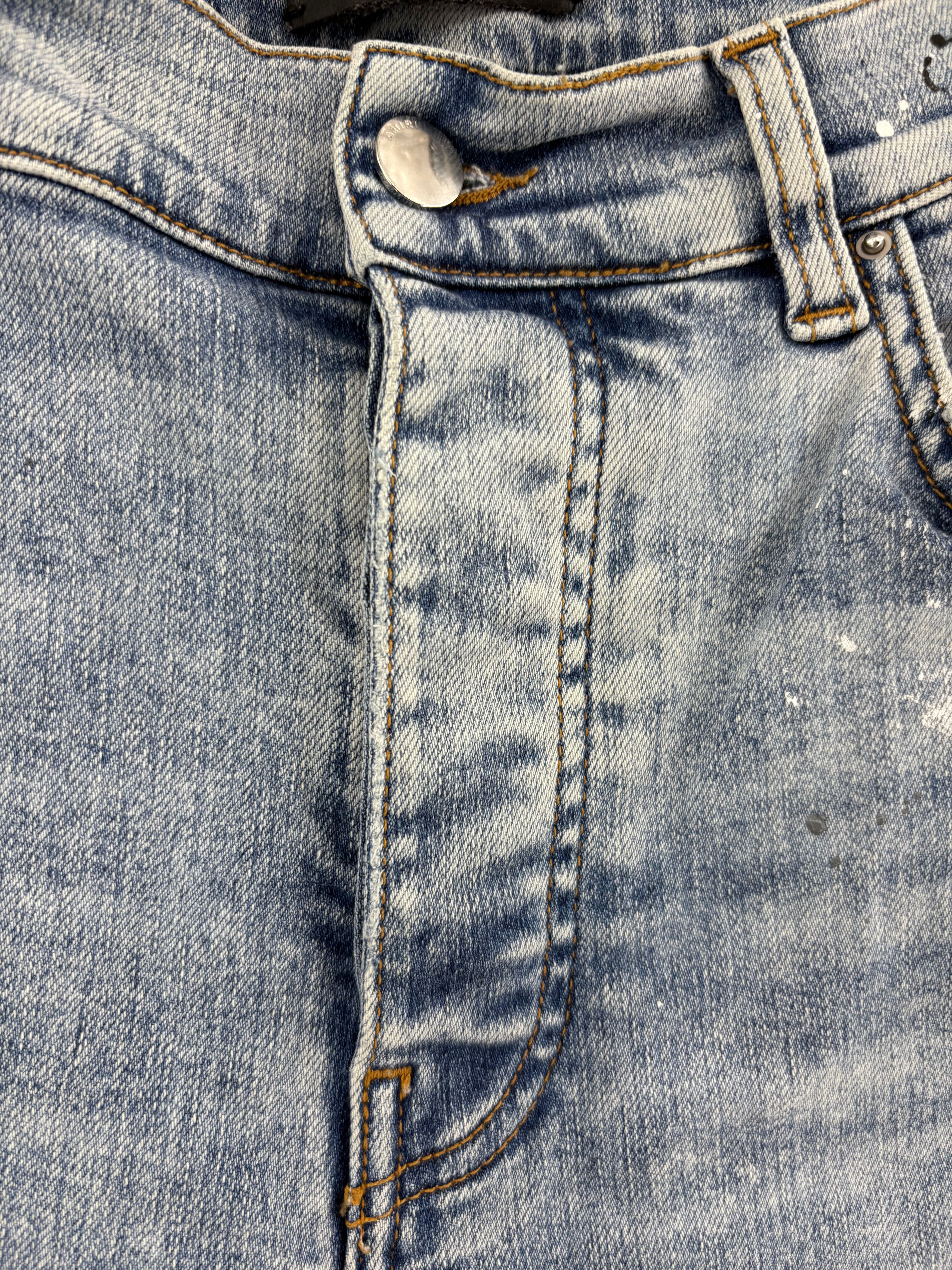 Amiri MX1 Paint Splatter Jeans - Light Blue Amiri