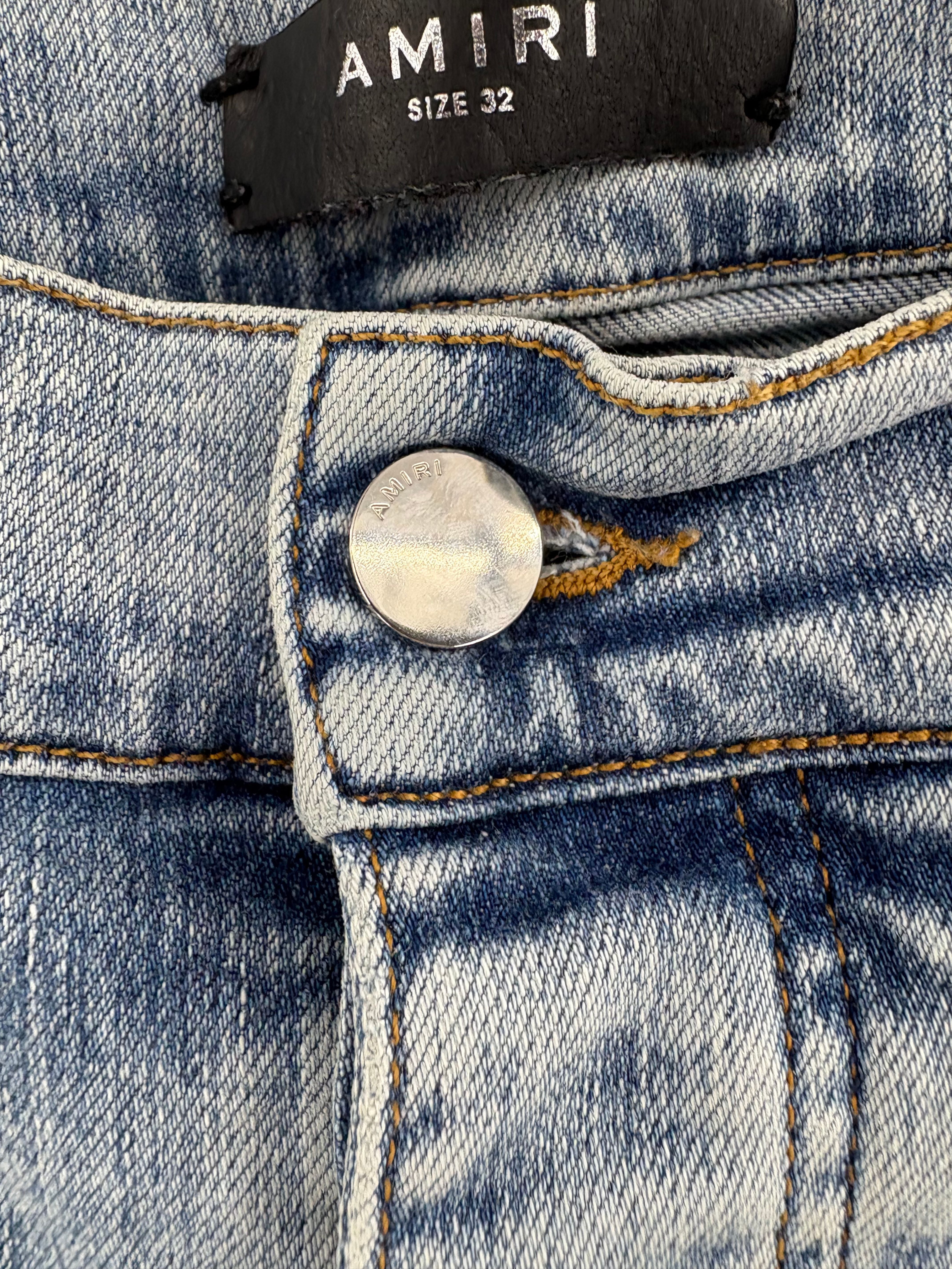 Amiri MX1 Paint Splatter Jeans - Light Blue Amiri