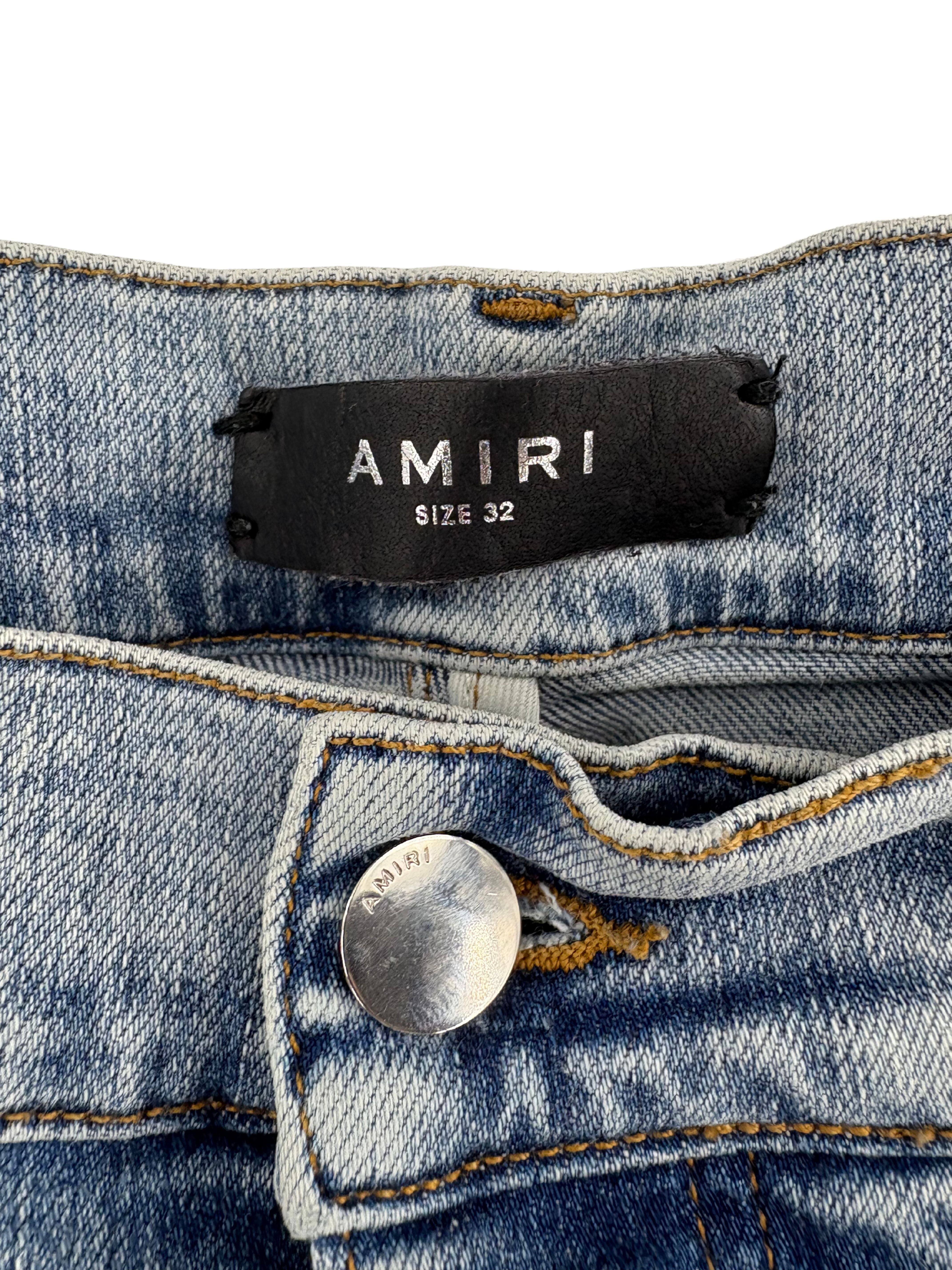 Amiri MX1 Paint Splatter Jeans - Light Blue Amiri