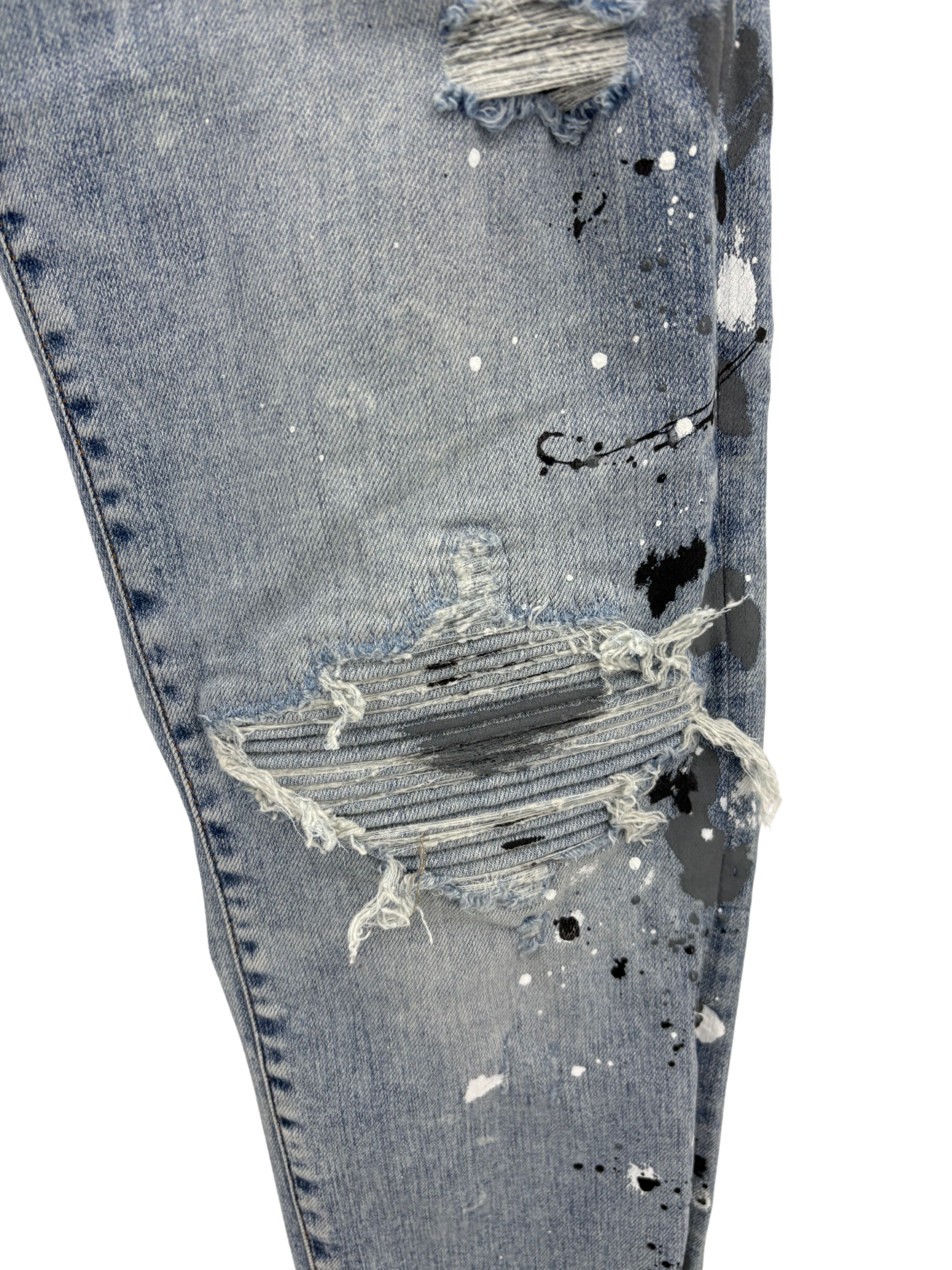 Amiri MX1 Paint Splatter Jeans - Light Blue Amiri