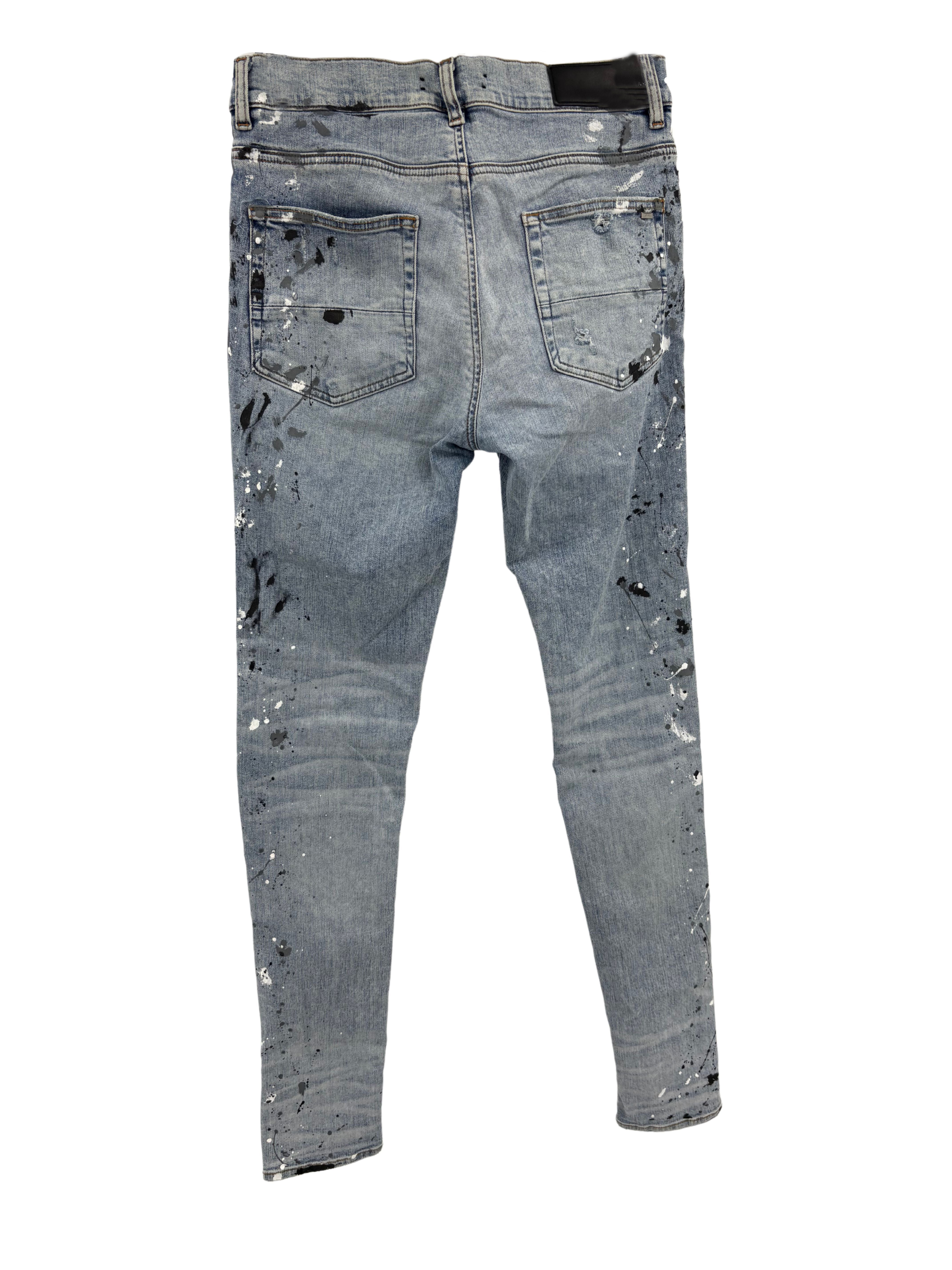 Amiri MX1 Paint Splatter Jeans - Light Blue Amiri