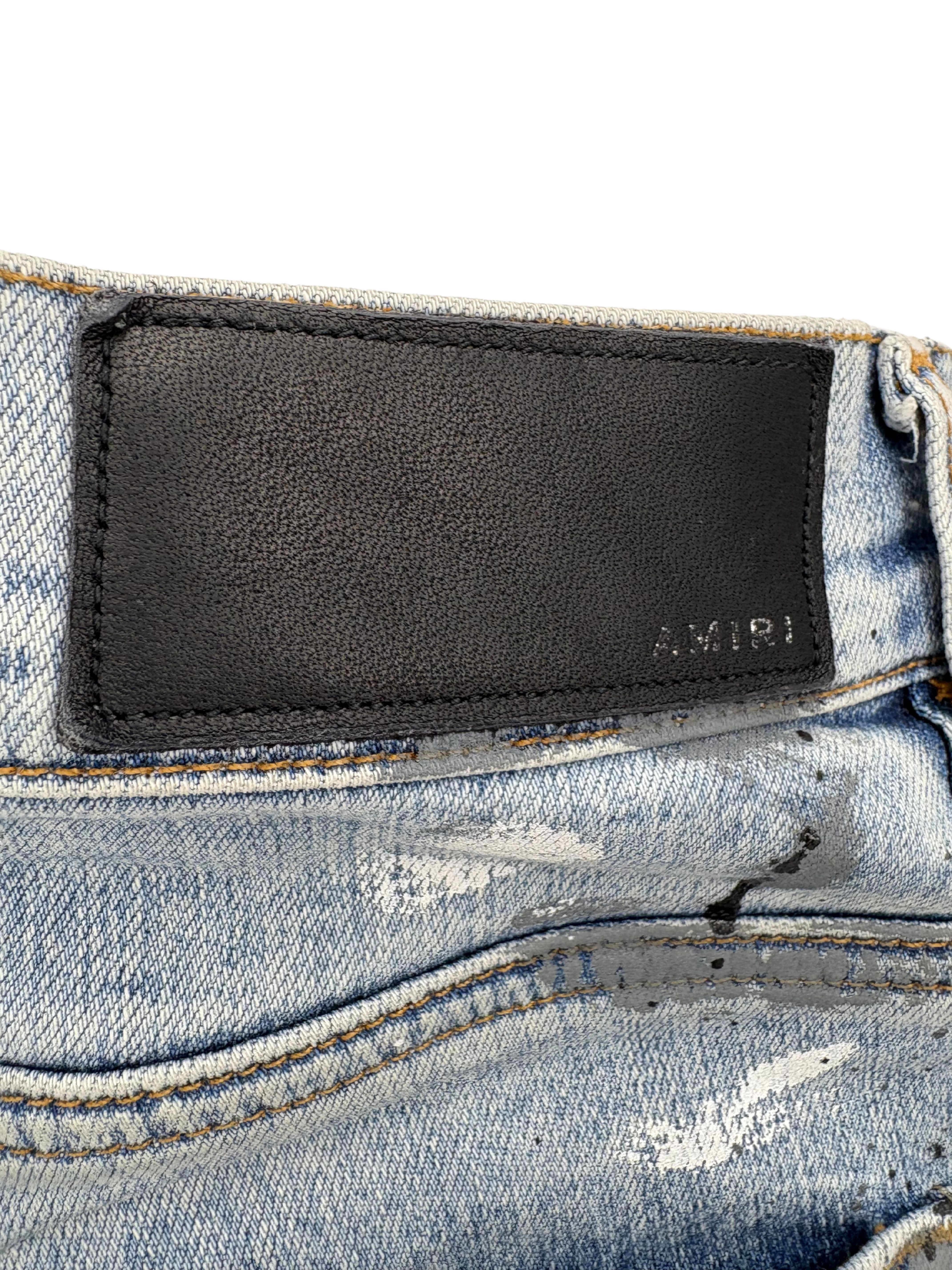 Amiri MX1 Paint Splatter Jeans - Light Blue Amiri