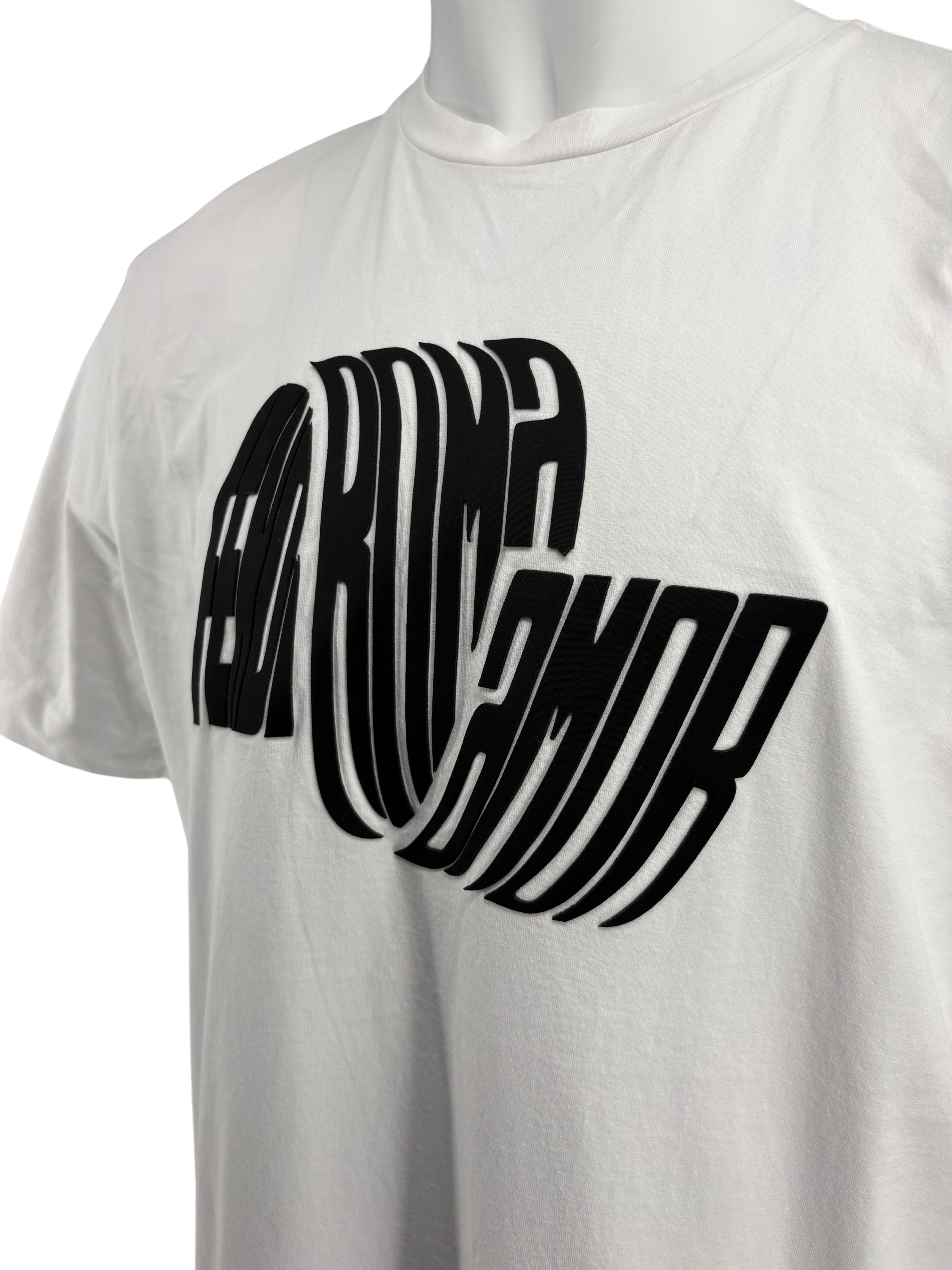 Fendi Logo Patch Cotton Crew Neck T-Shirt- White Fendi