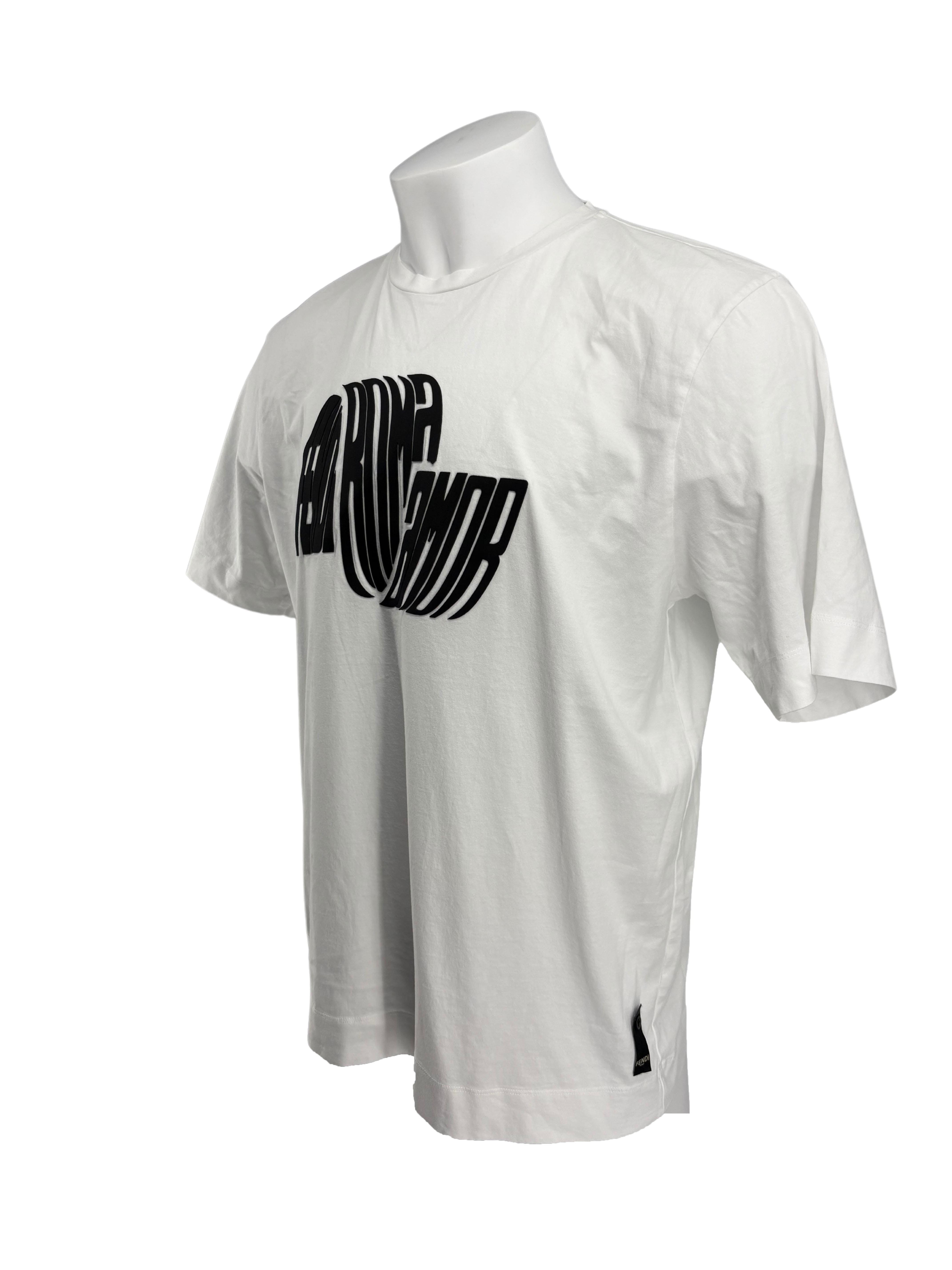 Fendi Logo Patch Cotton Crew Neck T-Shirt- White Fendi