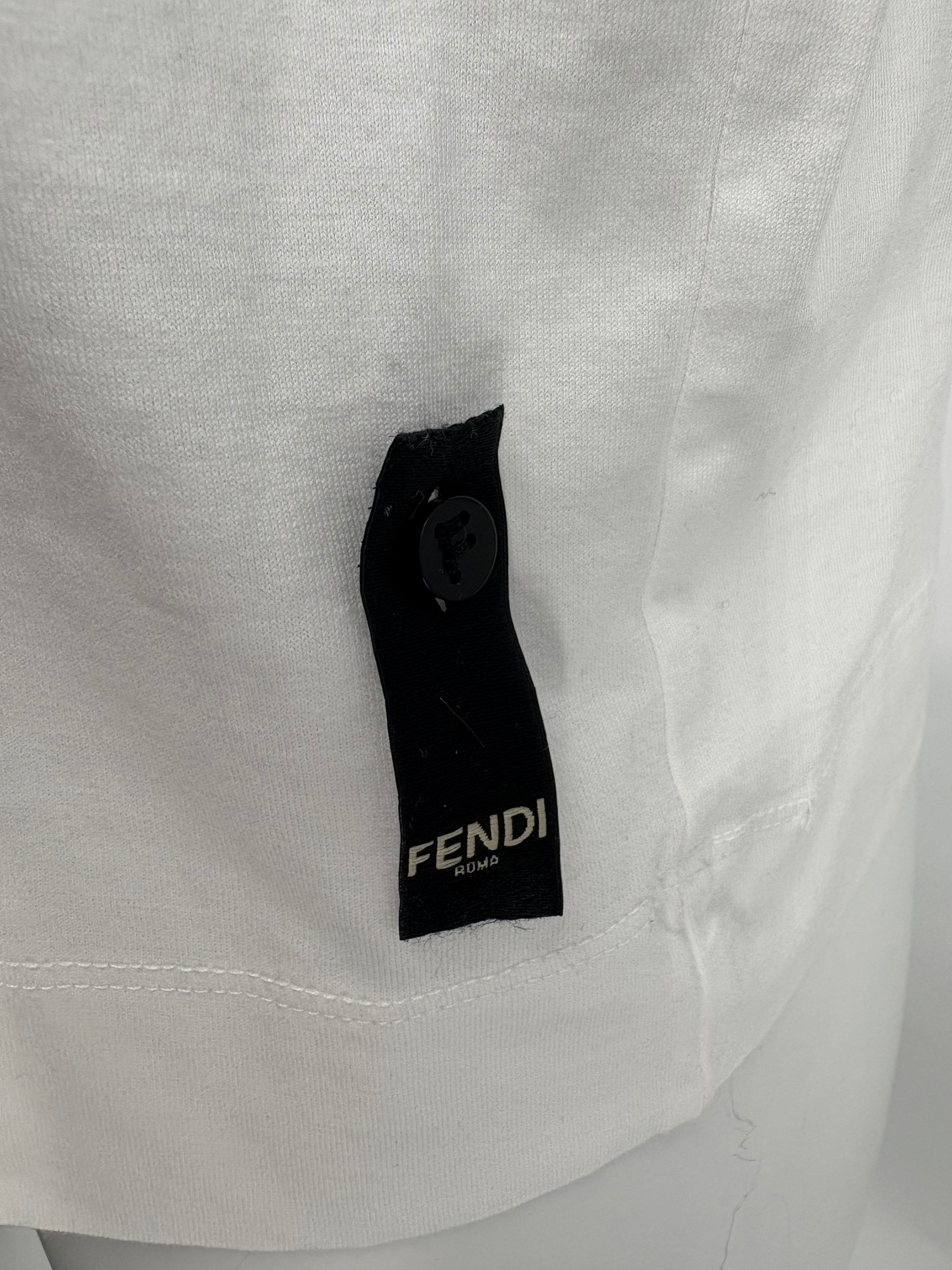 Fendi Logo Patch Cotton Crew Neck T-Shirt- White Fendi