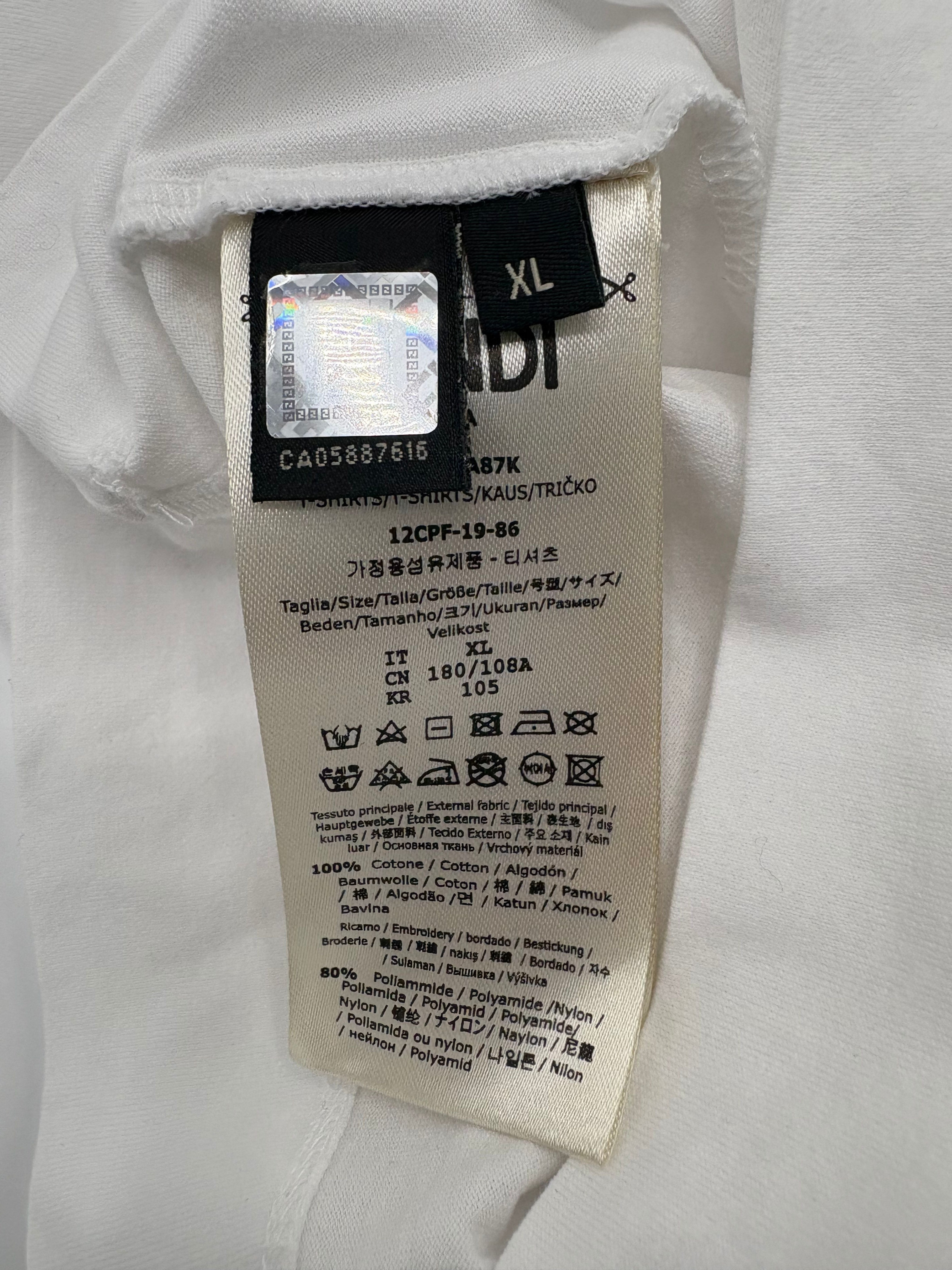 Fendi Logo Patch Cotton Crew Neck T-Shirt- White Fendi