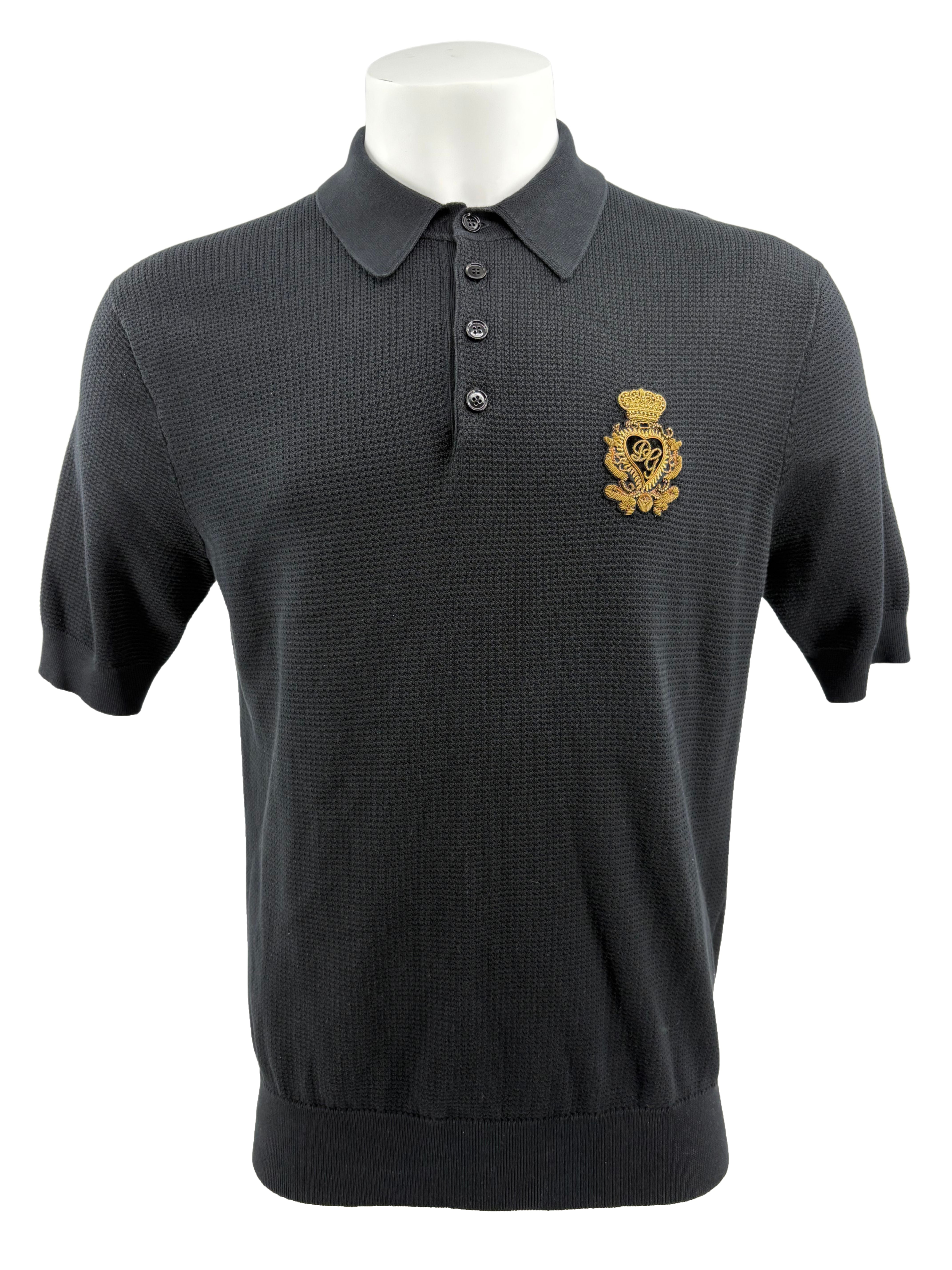 Dolce & Gabbana Embroidered Logo Knitted Polo Shirt - Black Dolce & Gabbana