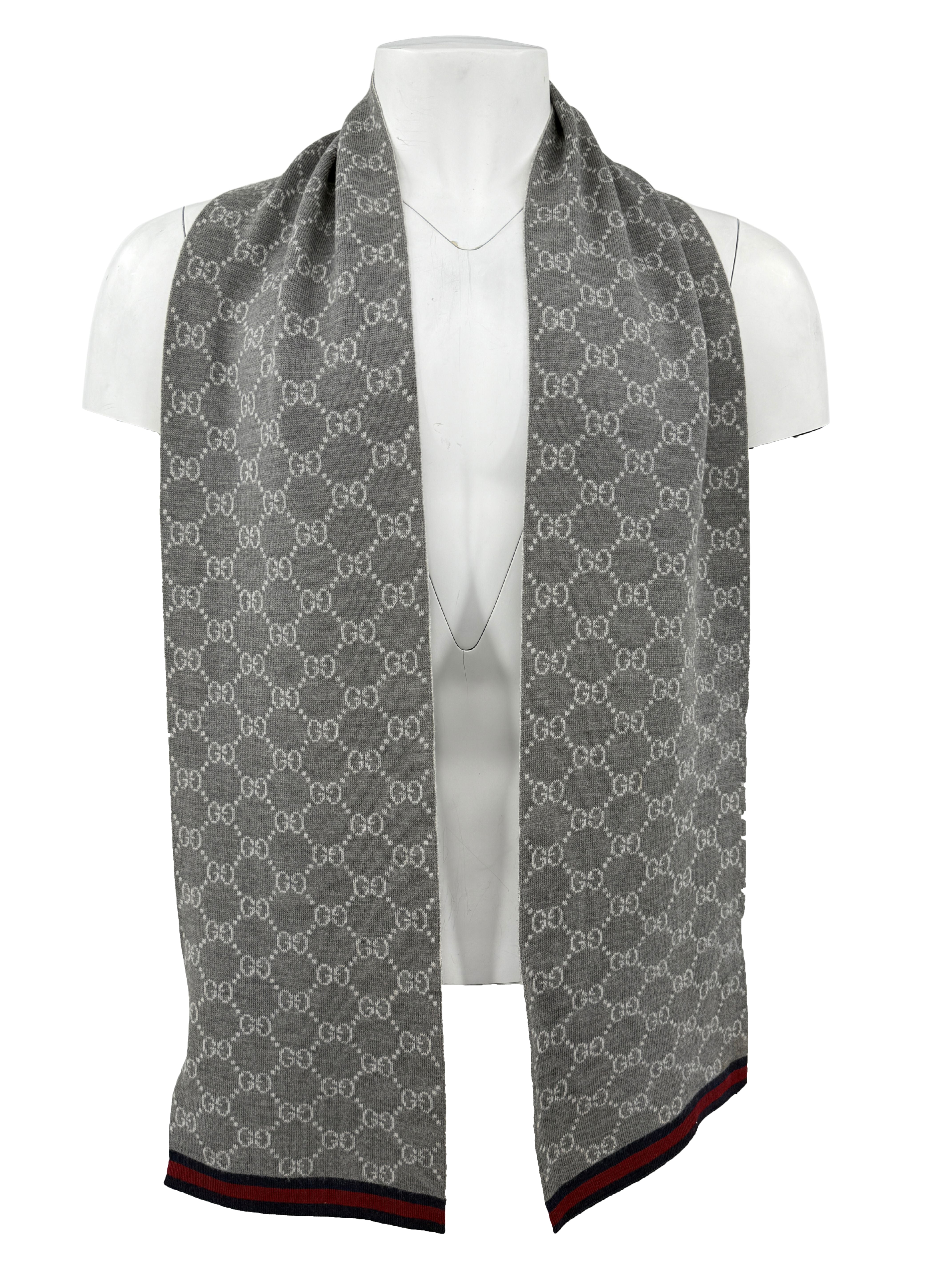 Gucci Double Jacquard GG Wool Scarf - Grey Gucci