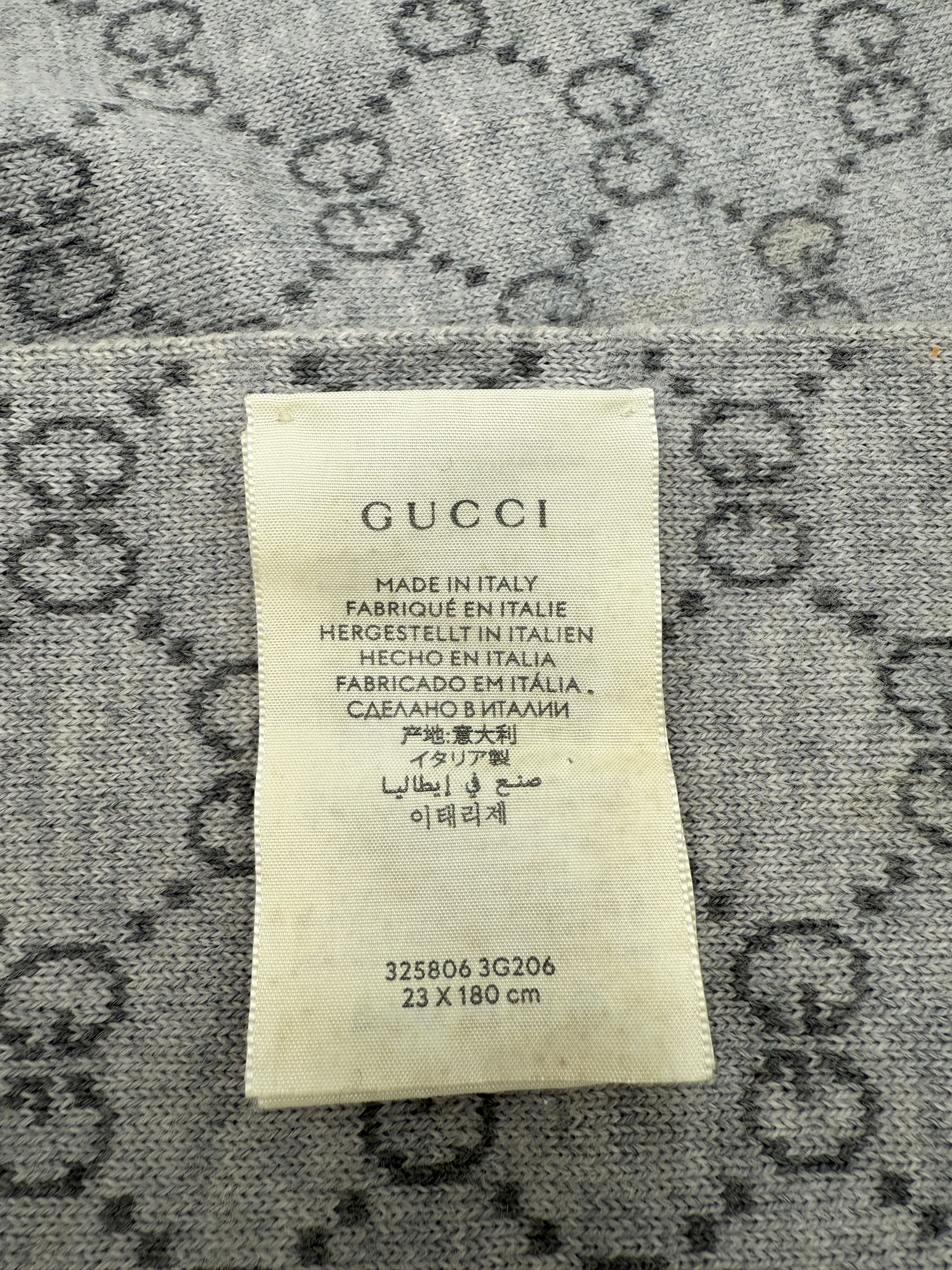 Gucci Double Jacquard GG Wool Scarf - Grey Gucci