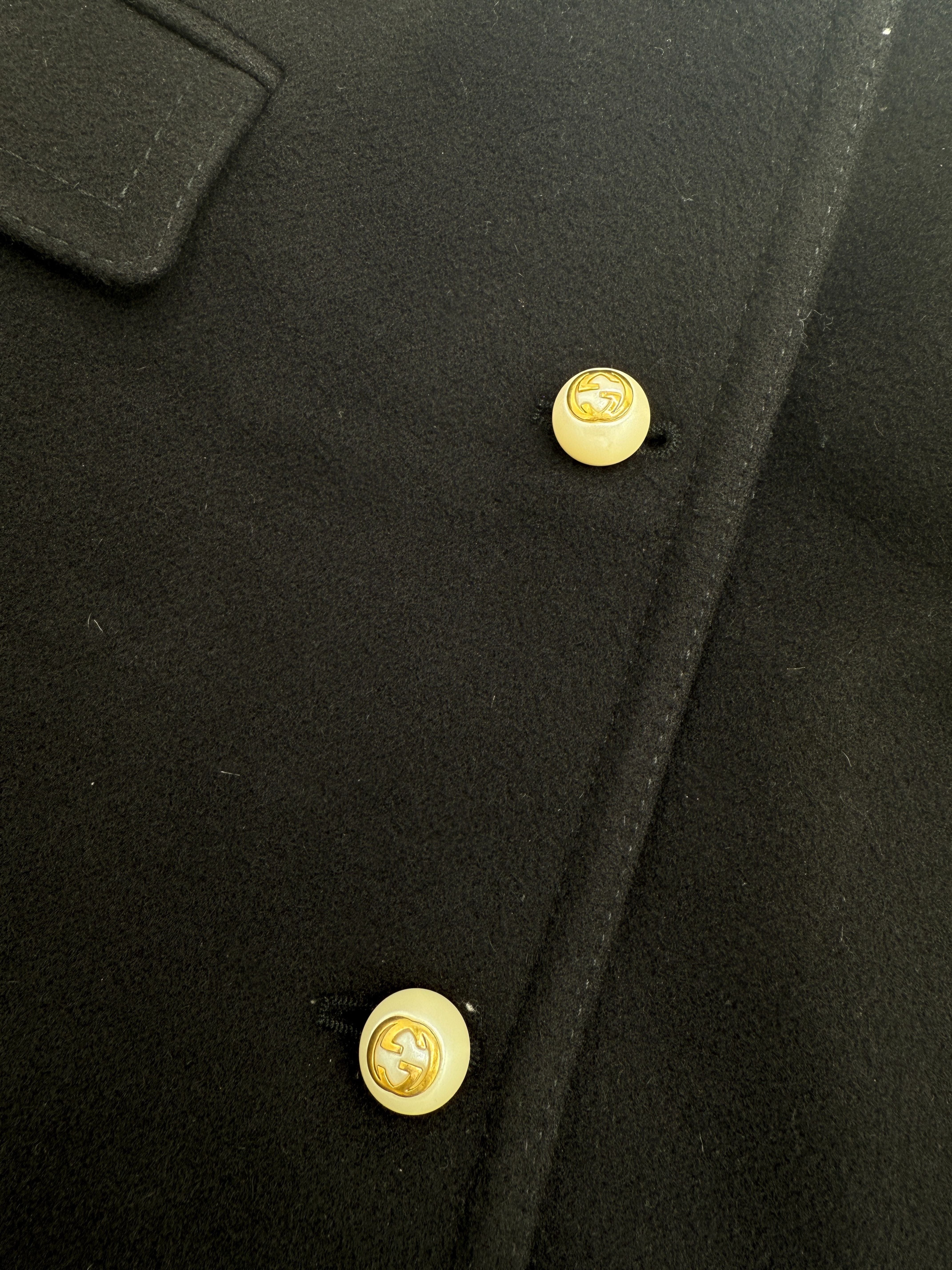 WOMEN'S Gucci Pearl GG Button Wool Coat - Black