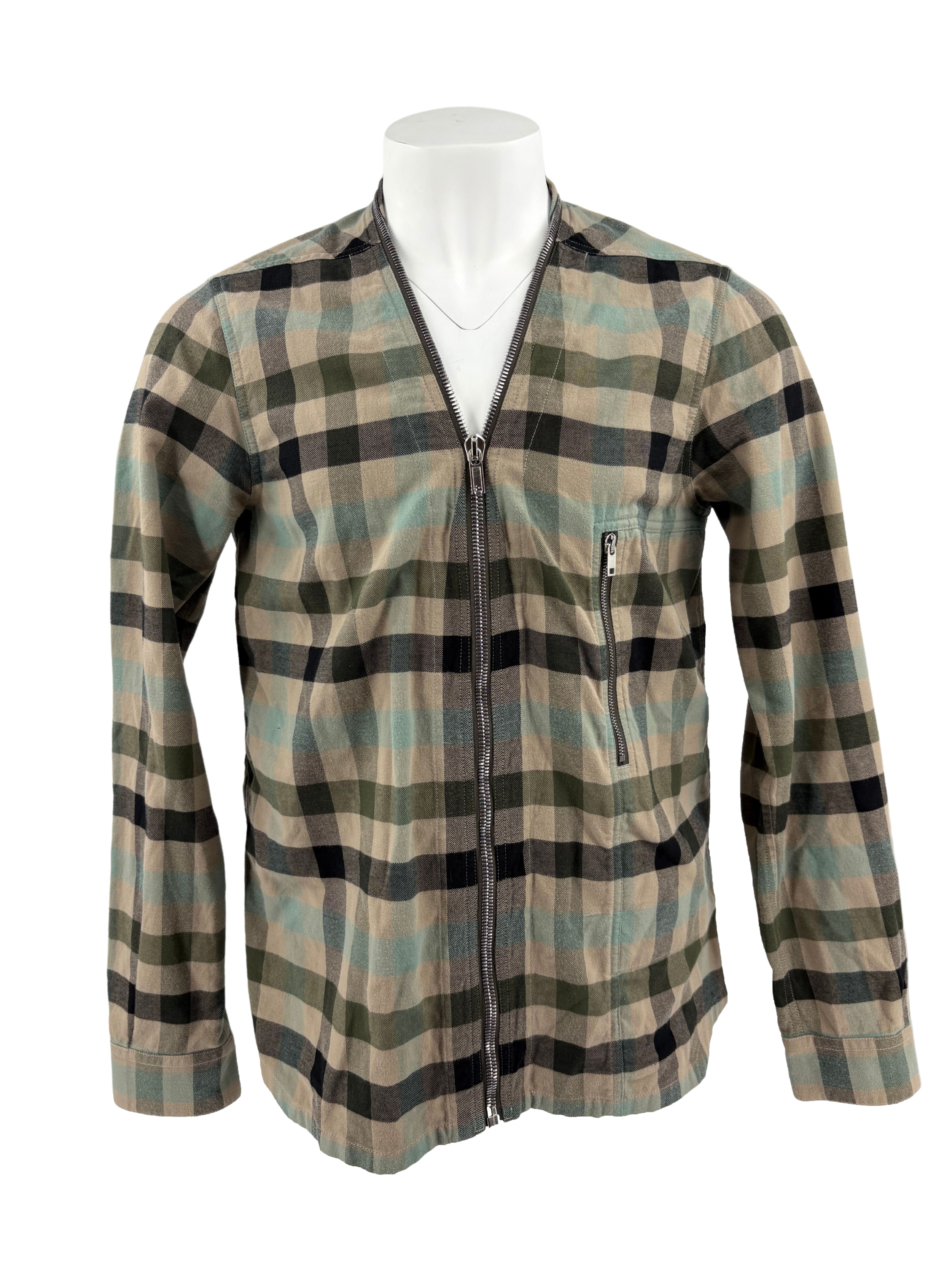 Rick Owens Larry Brushed Cotton Zip Shirt - Check Rick Owens