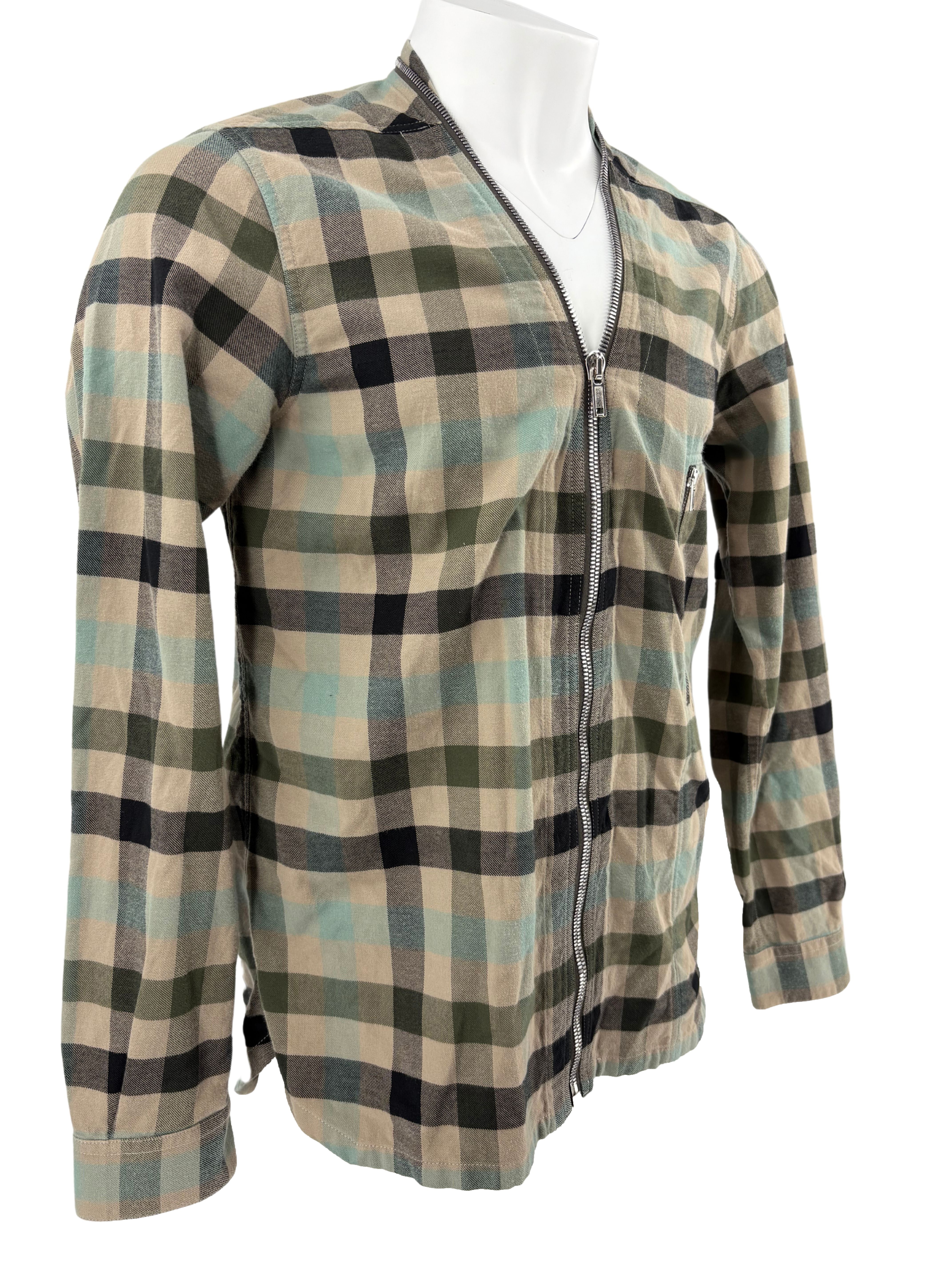 Rick Owens Larry Brushed Cotton Zip Shirt - Check Rick Owens