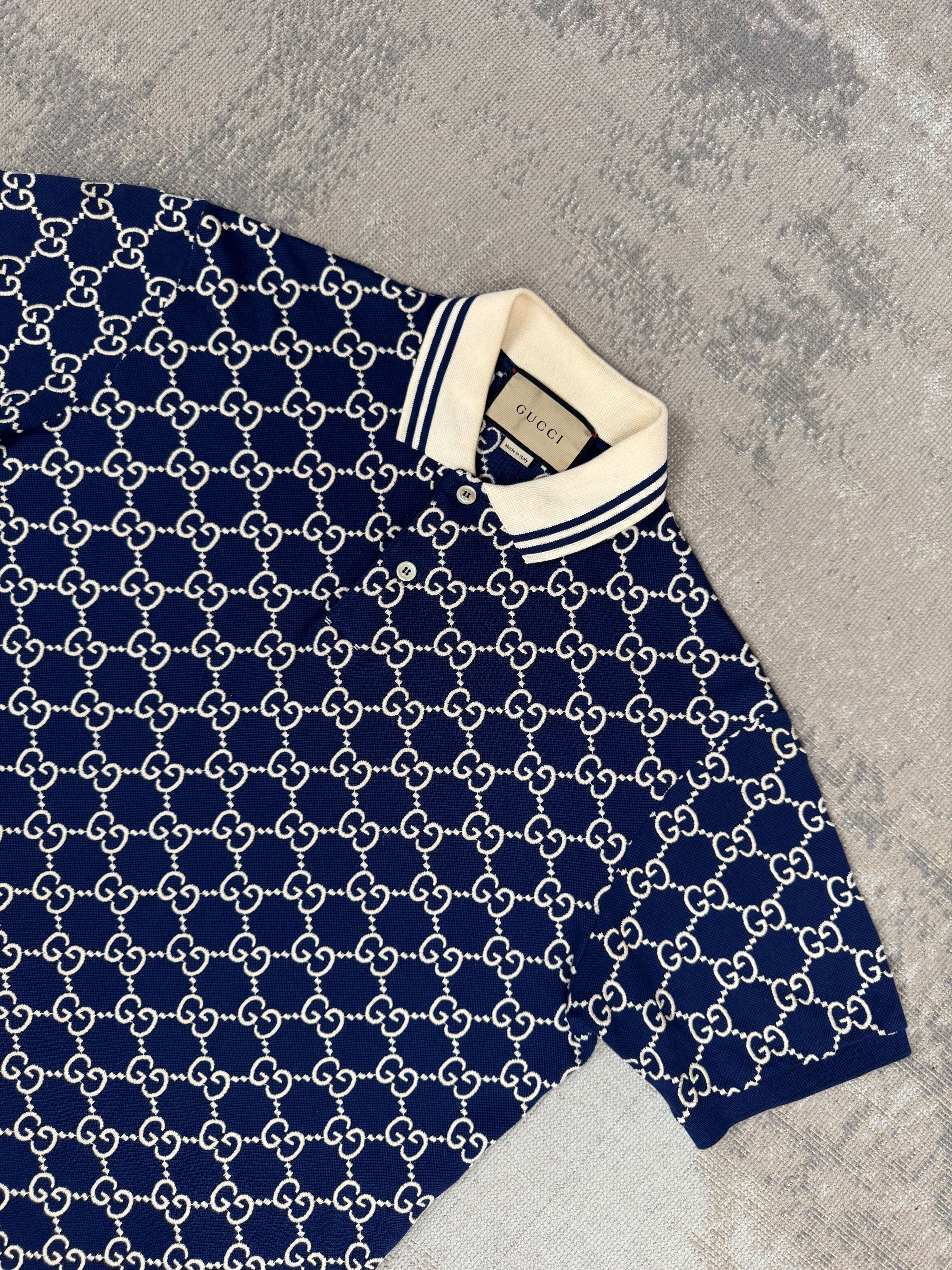 Gucci Embroidered GG Polo - Navy Gucci