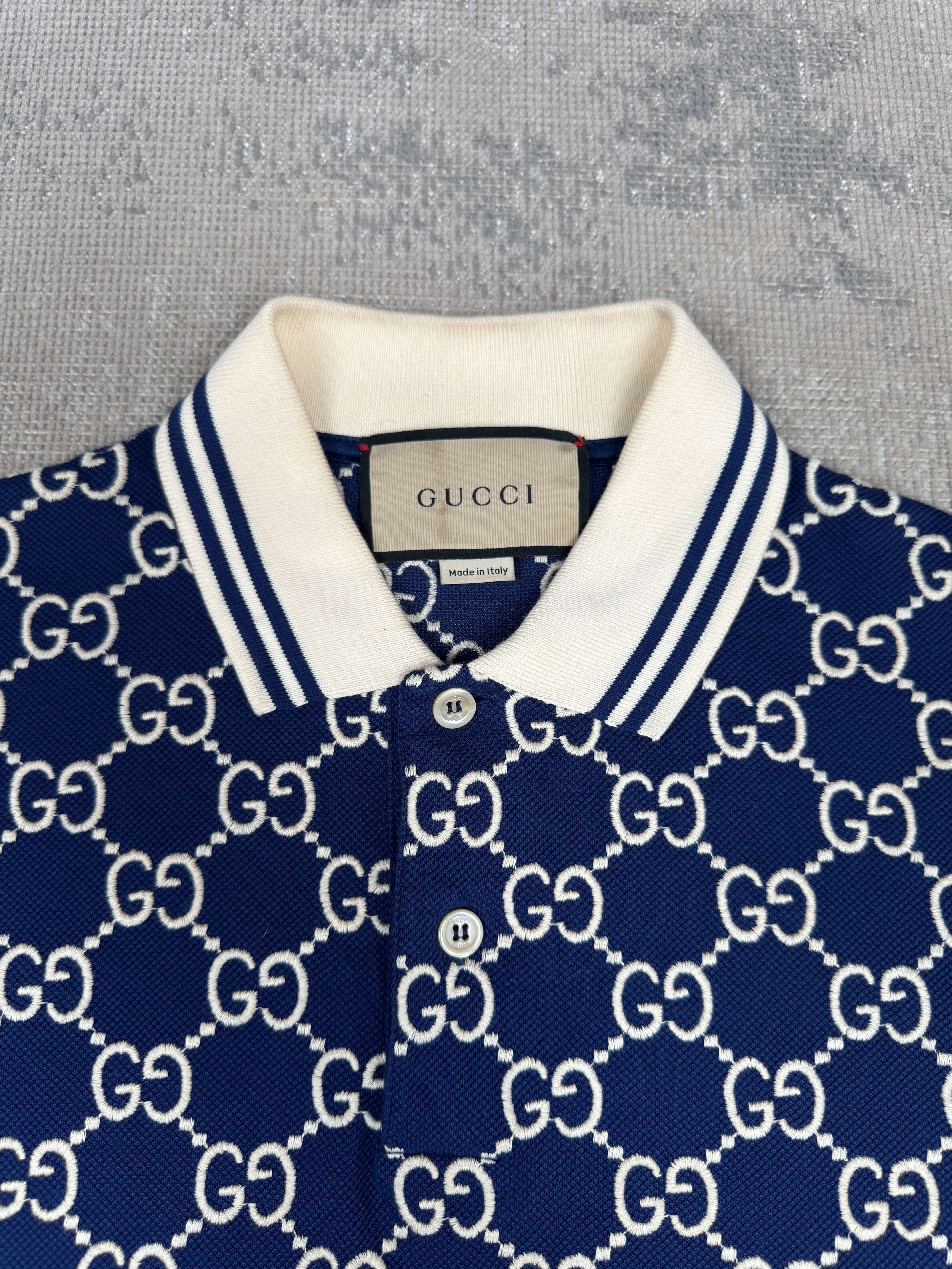 Gucci Embroidered GG Polo - Navy Gucci