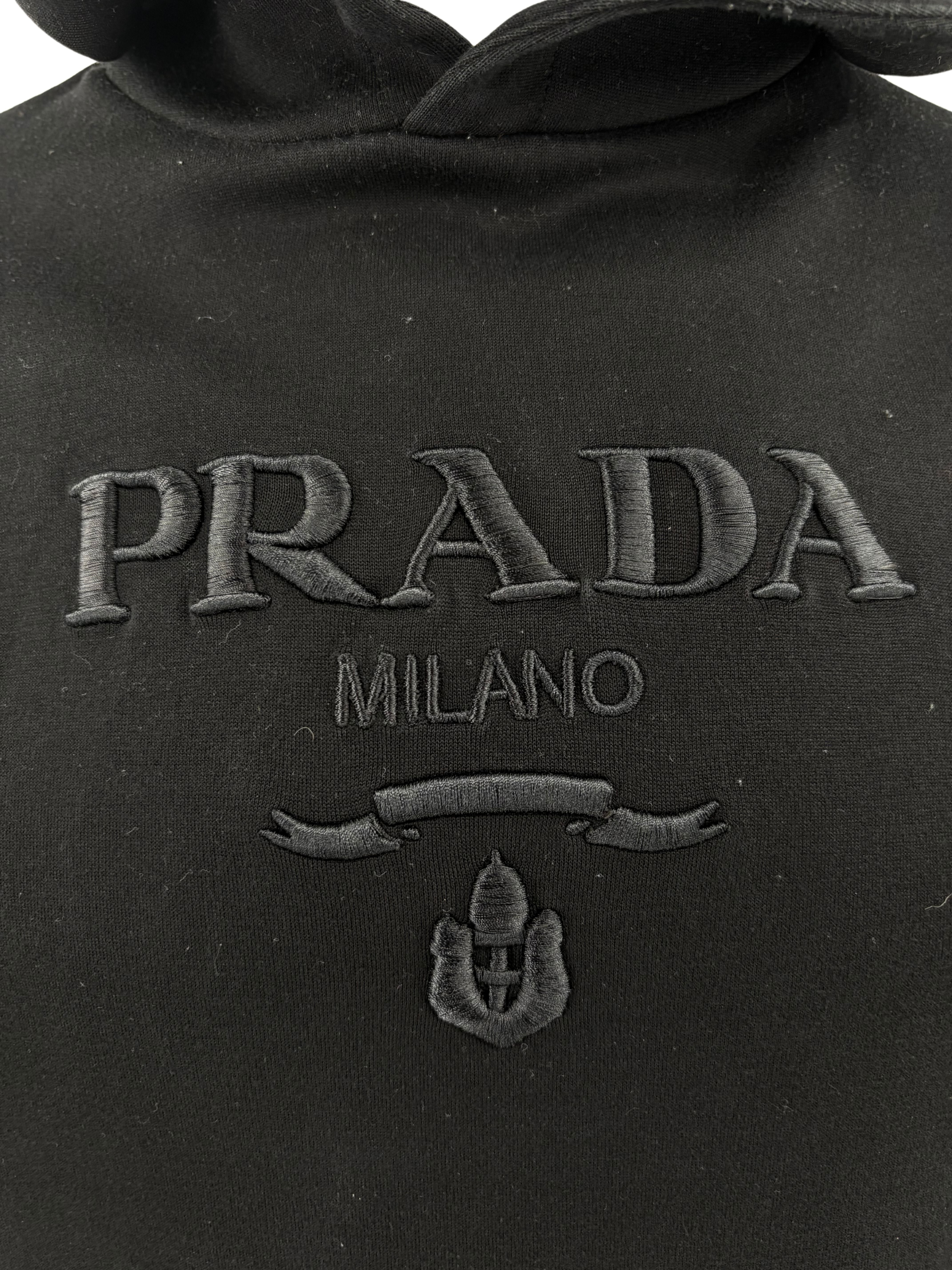 Prada Embossed Logo Hoodie - Black