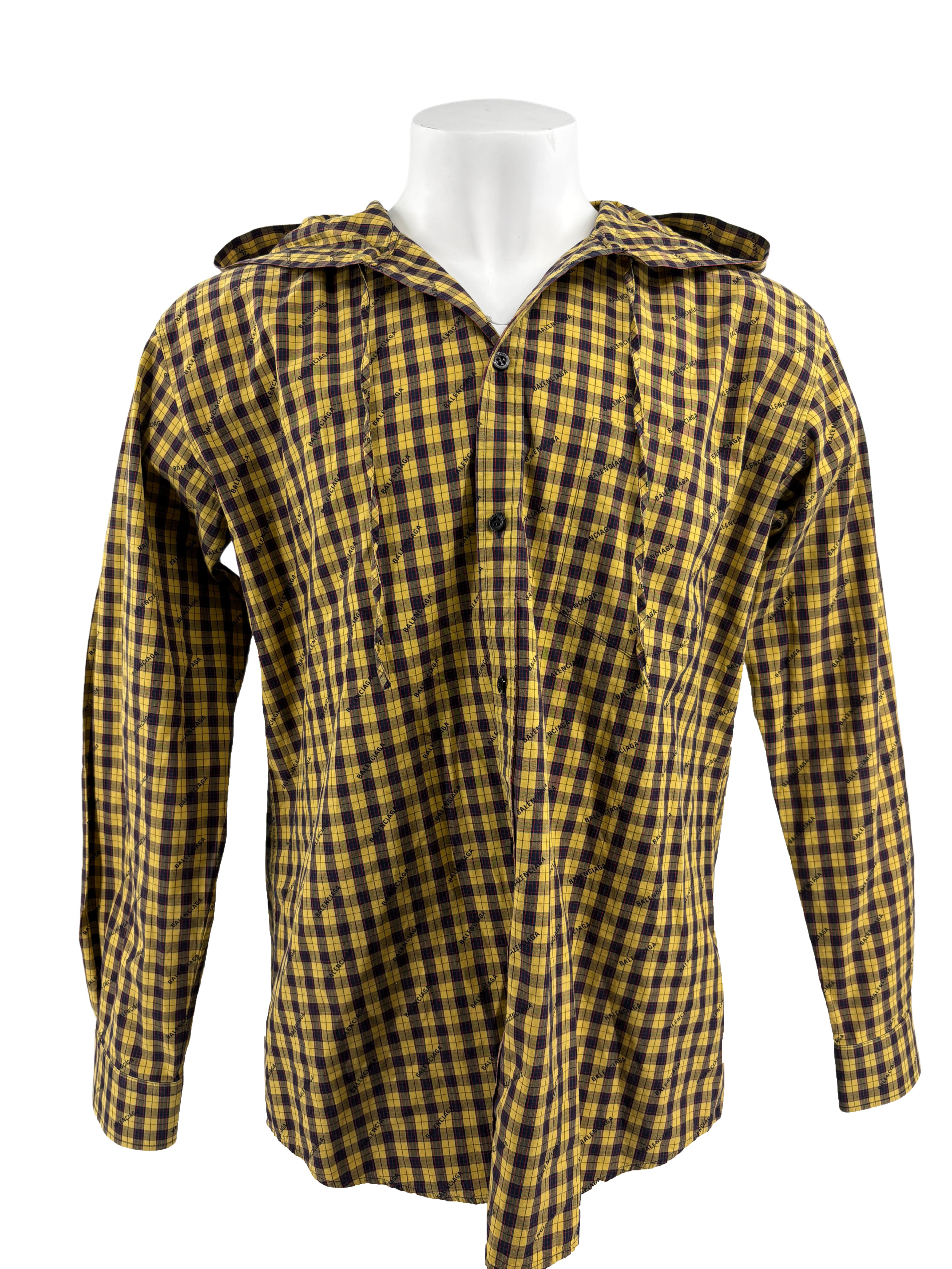 Balenciaga Plaid Print Hooded Overshirt - Yellow/Black