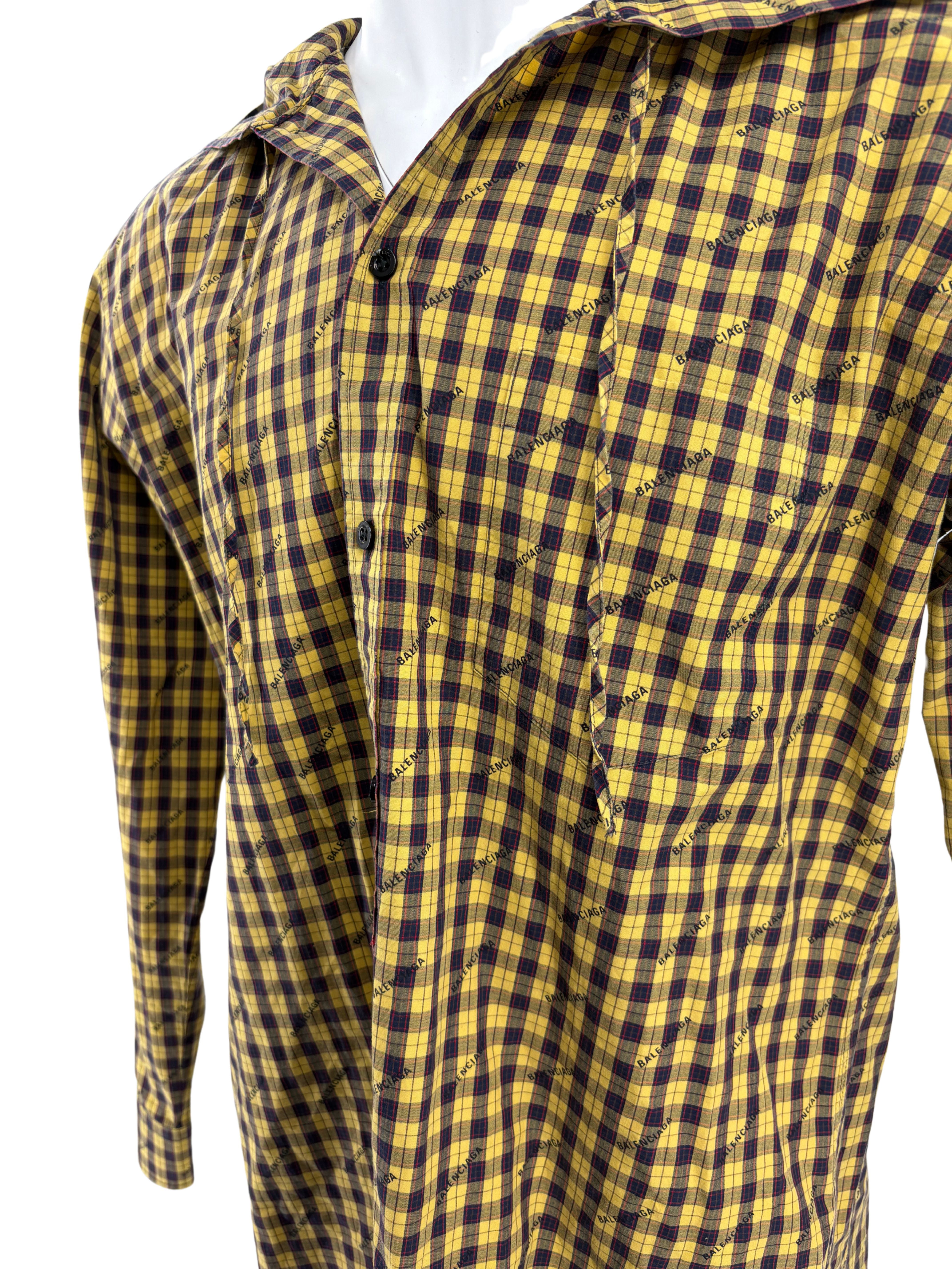 Balenciaga Plaid Print Hooded Overshirt - Yellow/Black