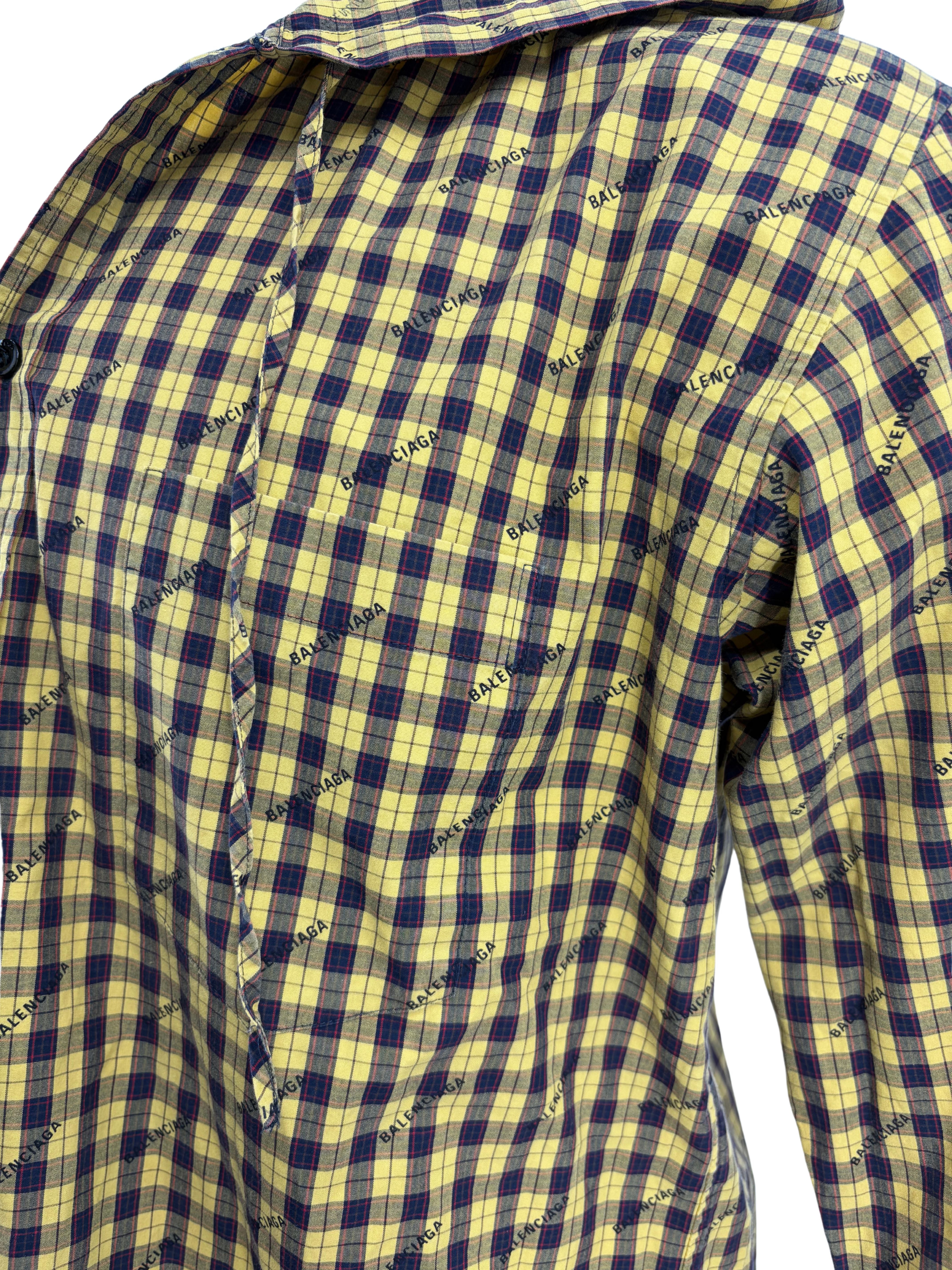 Balenciaga Plaid Print Hooded Overshirt - Yellow/Black