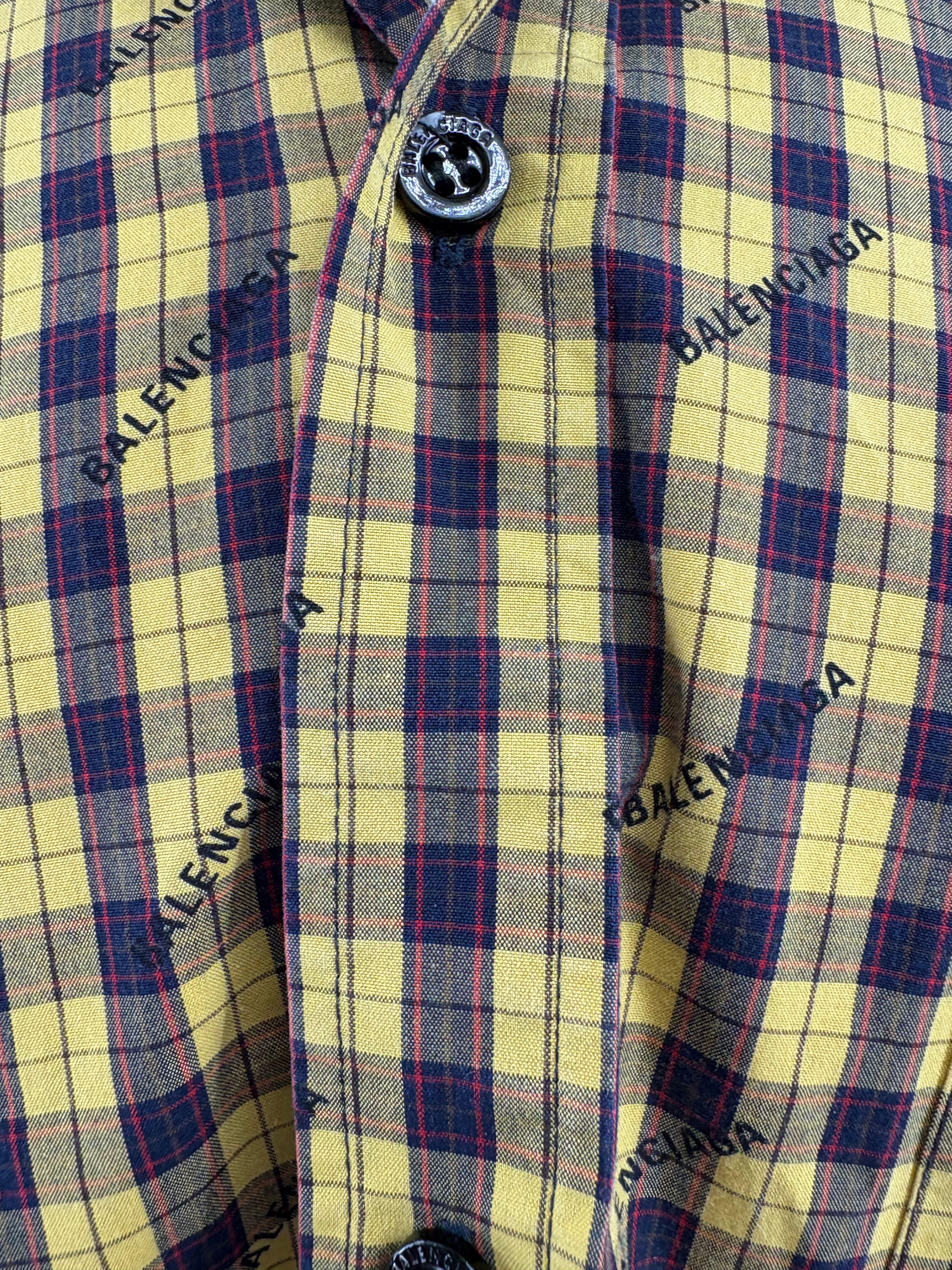 Balenciaga Plaid Print Hooded Overshirt - Yellow/Black