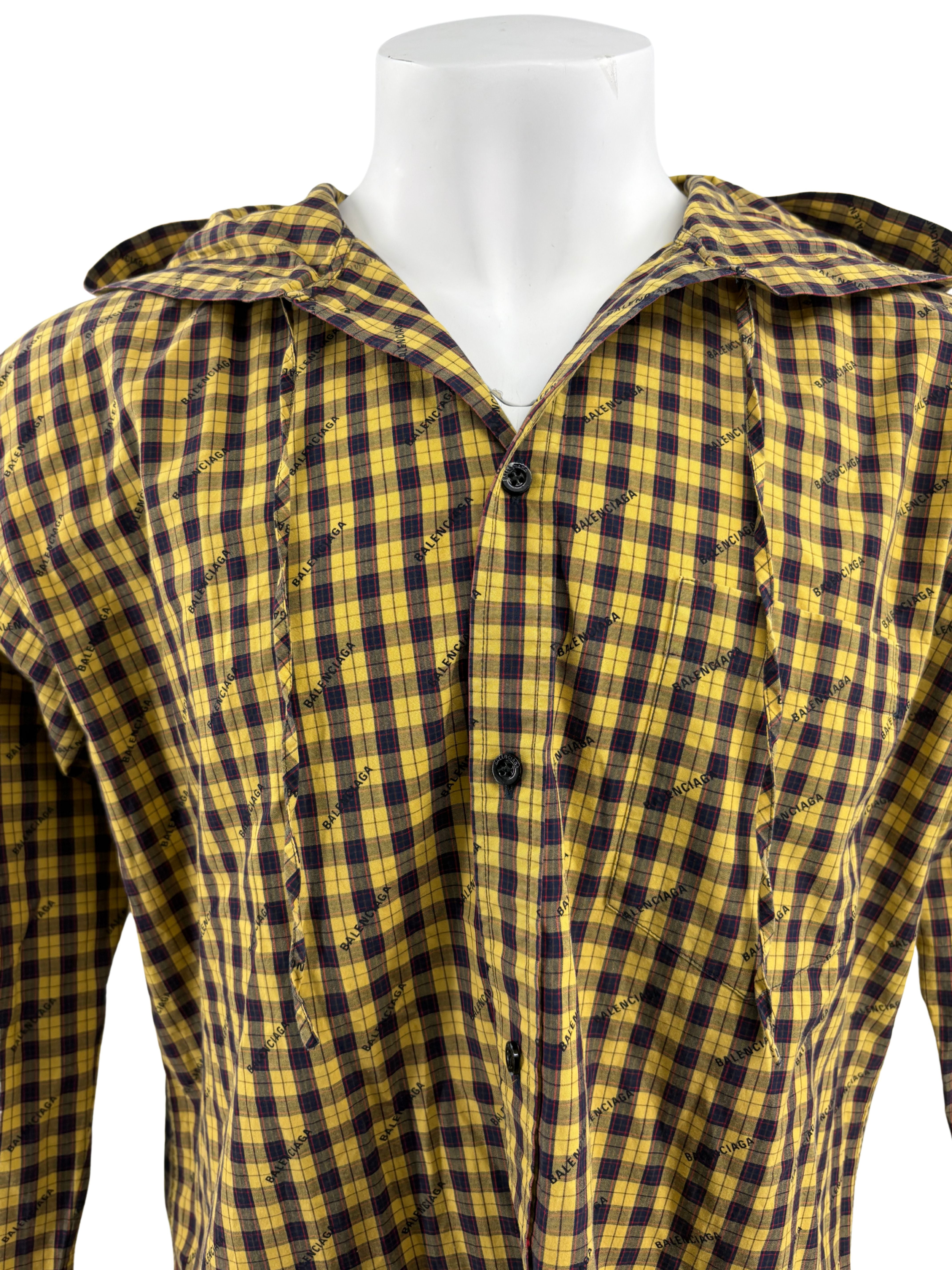 Balenciaga Plaid Print Hooded Overshirt - Yellow/Black