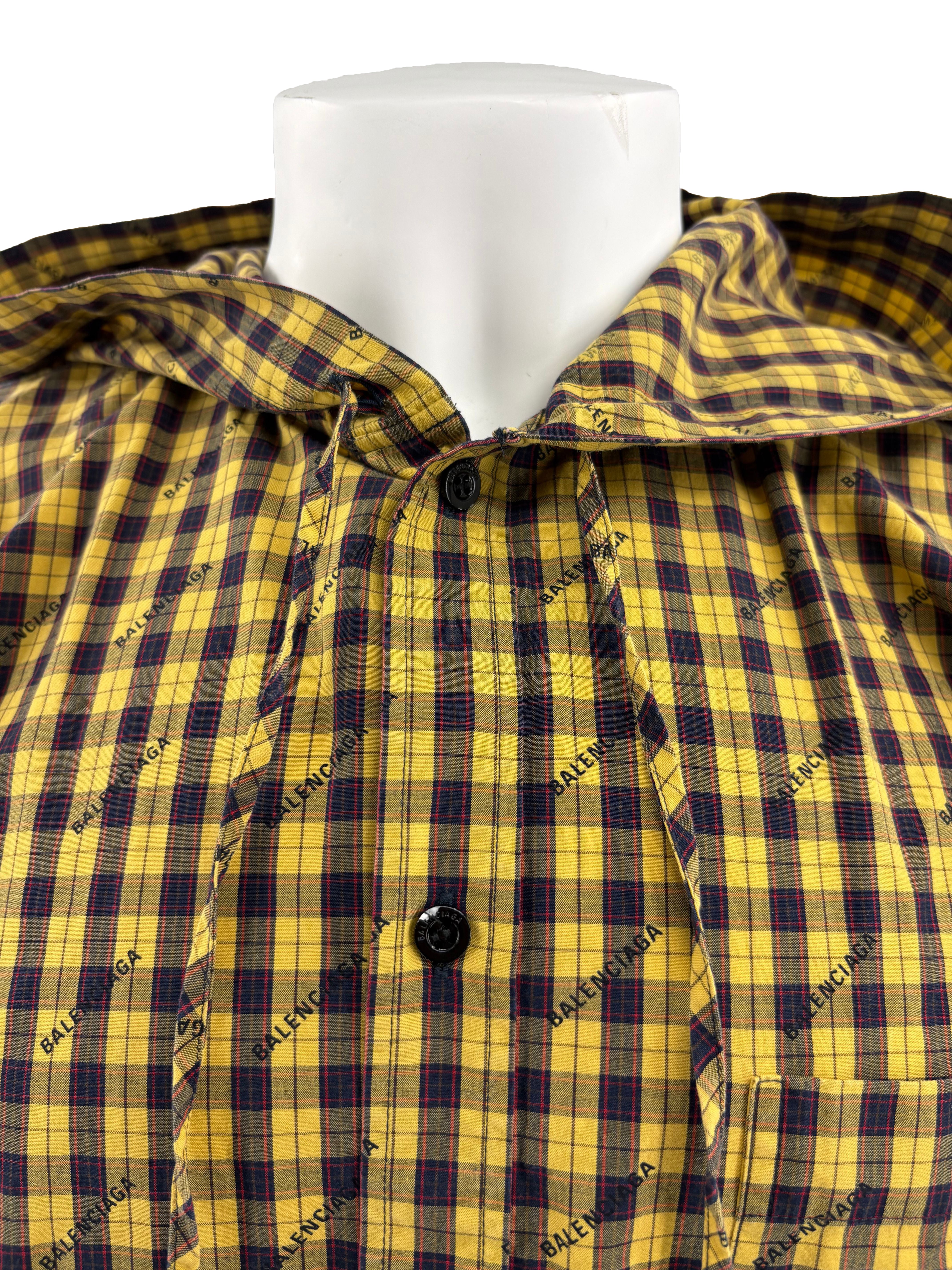 Balenciaga Plaid Print Hooded Overshirt - Yellow/Black