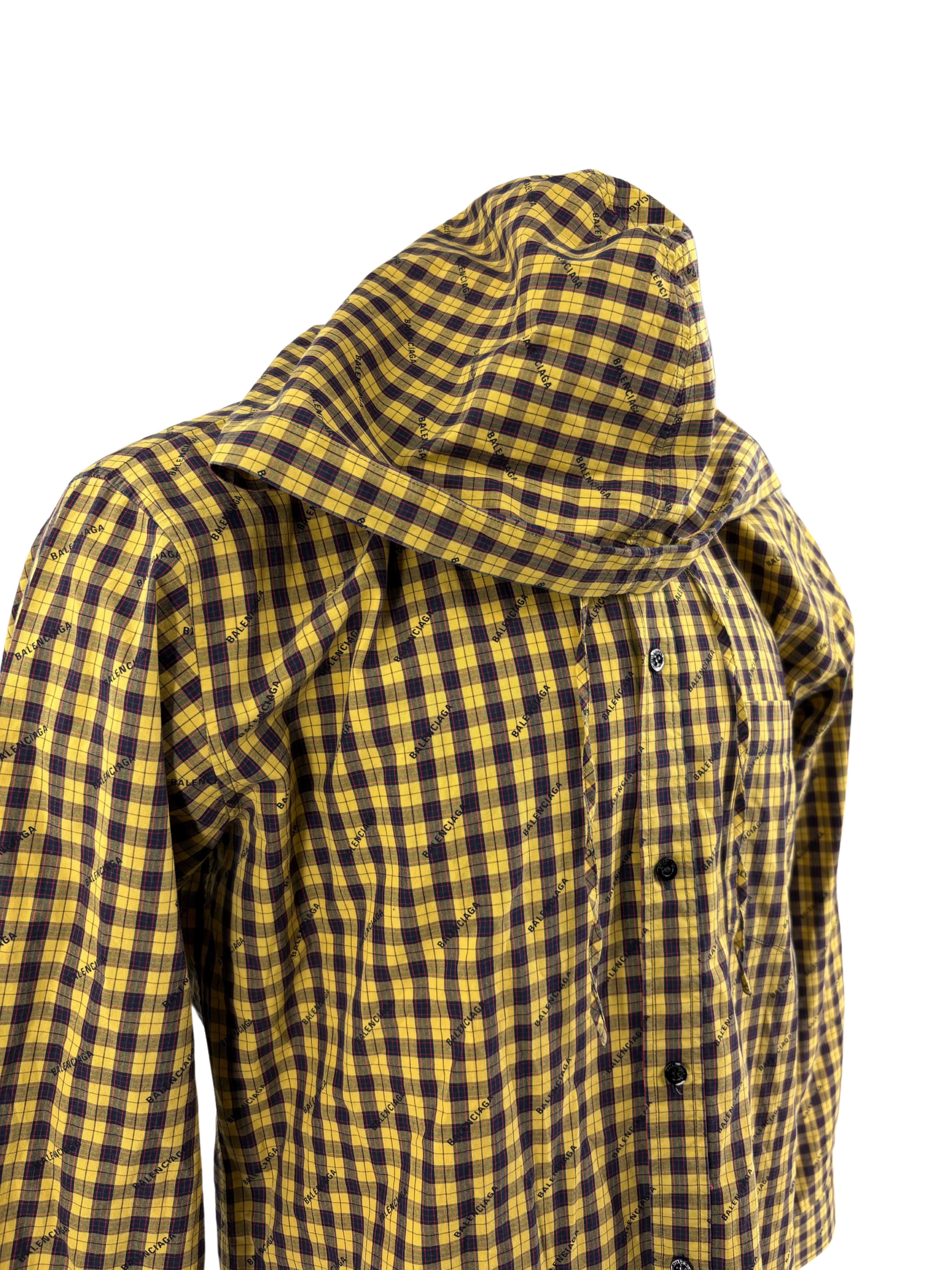 Balenciaga Plaid Print Hooded Overshirt - Yellow/Black