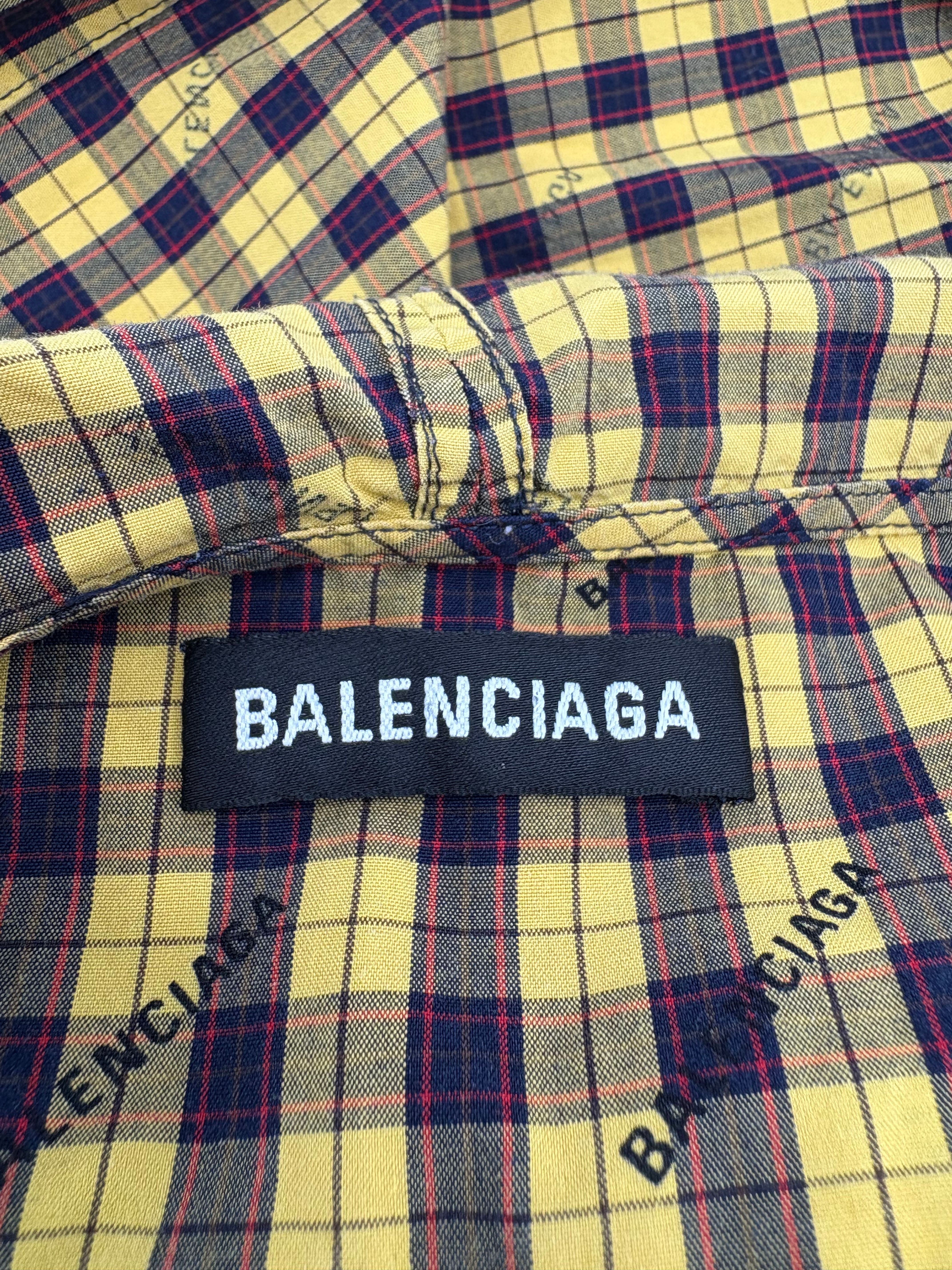 Balenciaga Plaid Print Hooded Overshirt - Yellow/Black