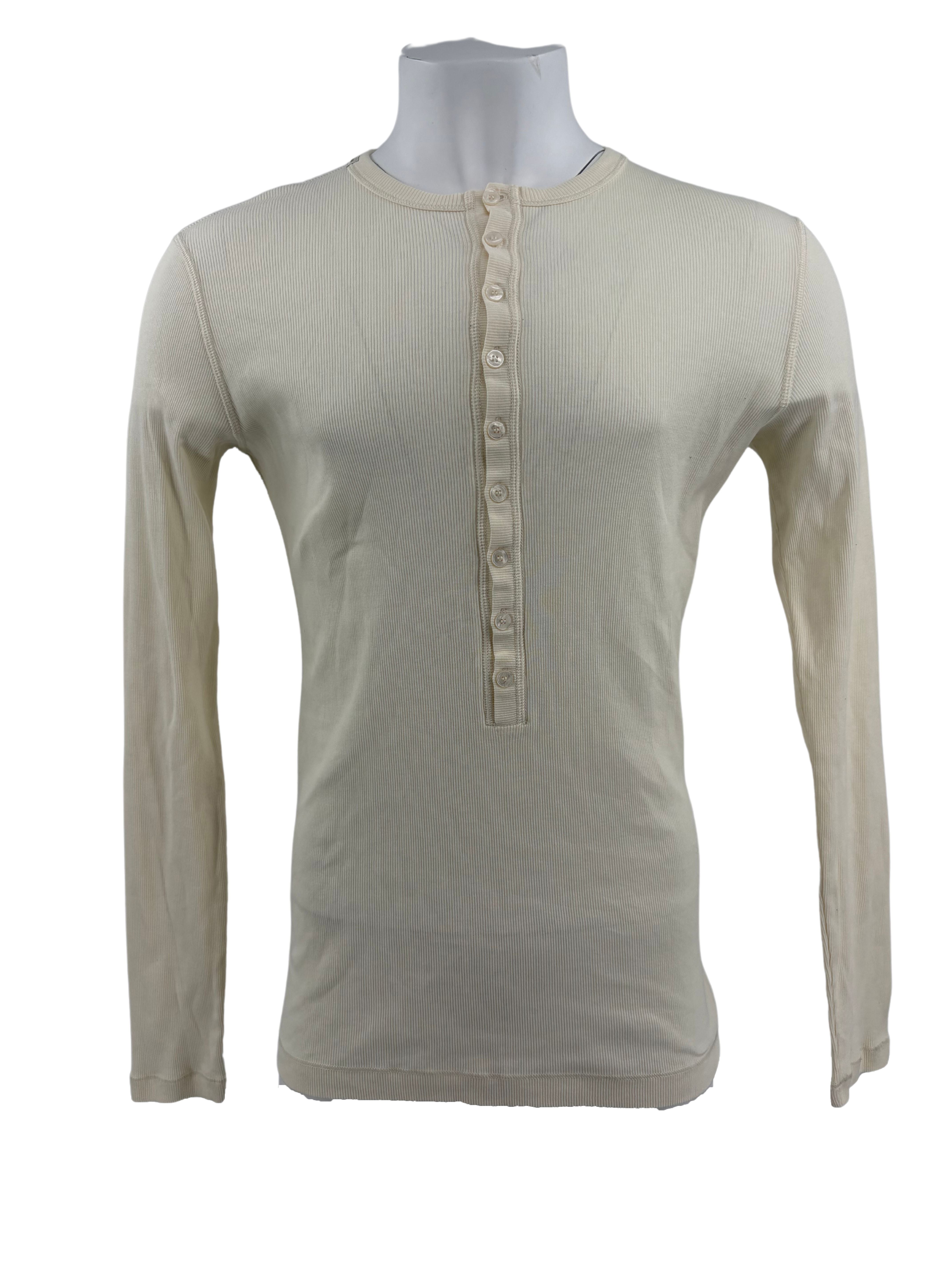 Dolce & Gabbana Ribbed-Knit Cotton Henley Top - Cream
