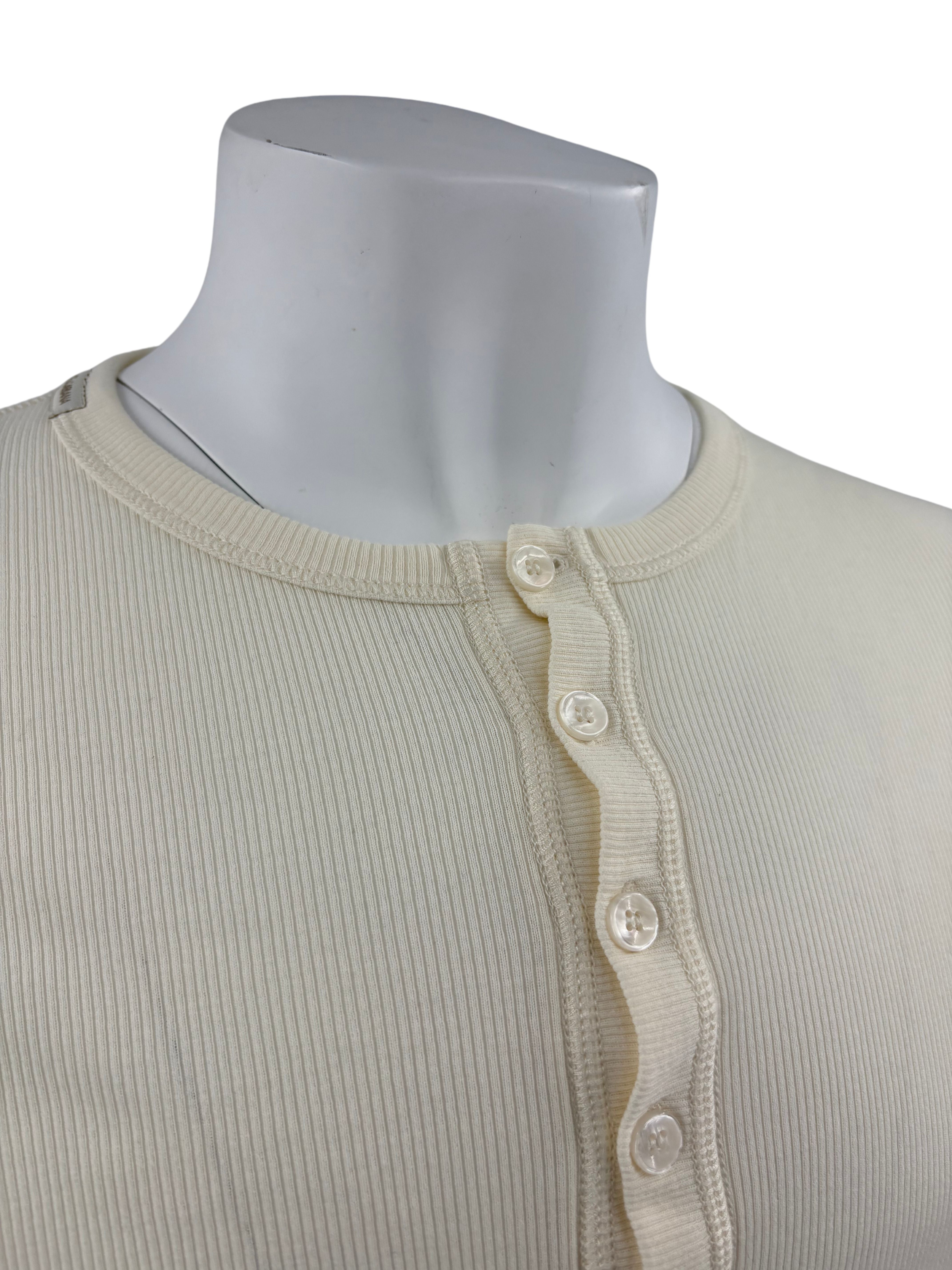 Dolce & Gabbana Ribbed-Knit Cotton Henley Top - Cream