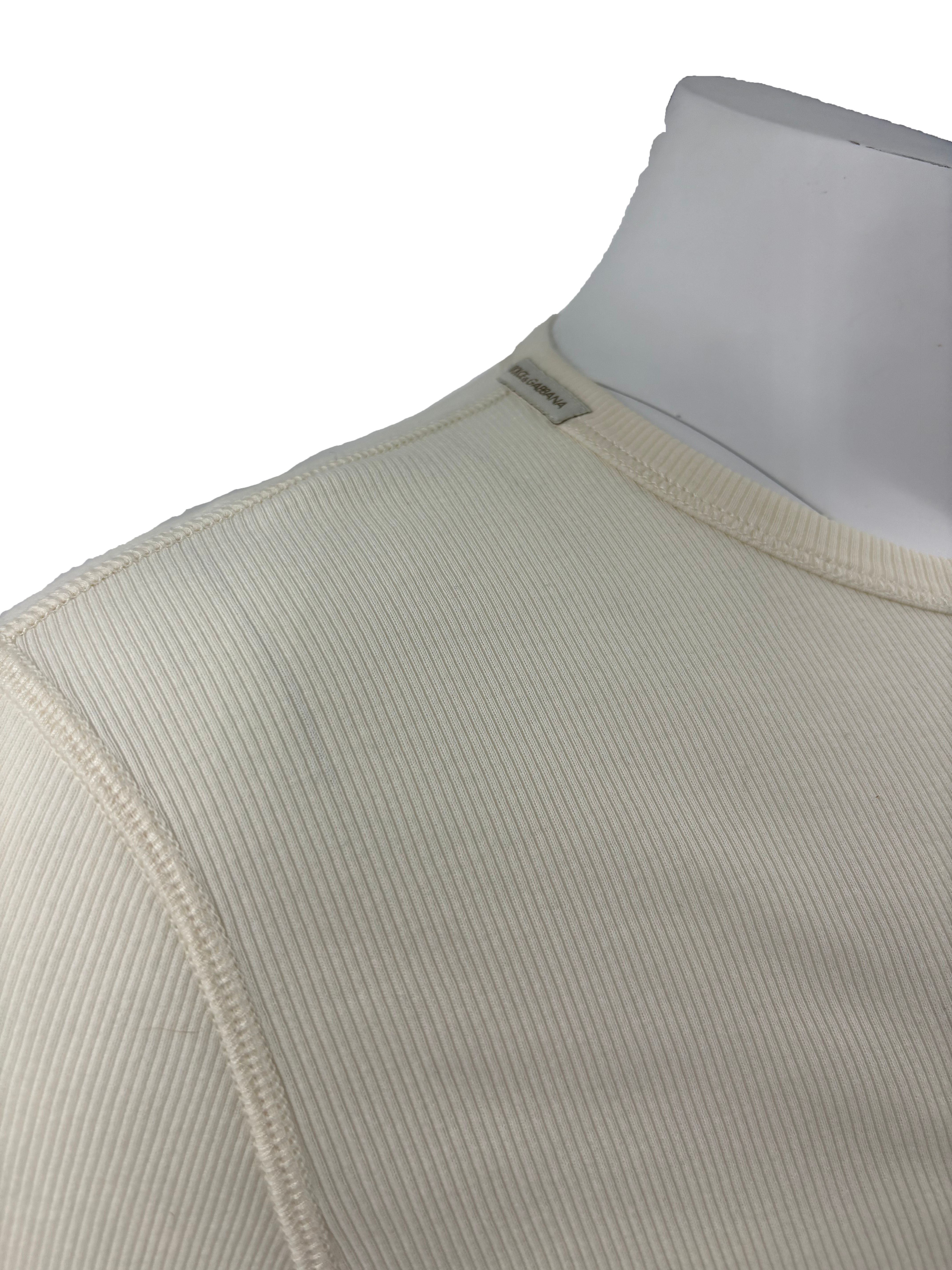 Dolce & Gabbana Ribbed-Knit Cotton Henley Top - Cream