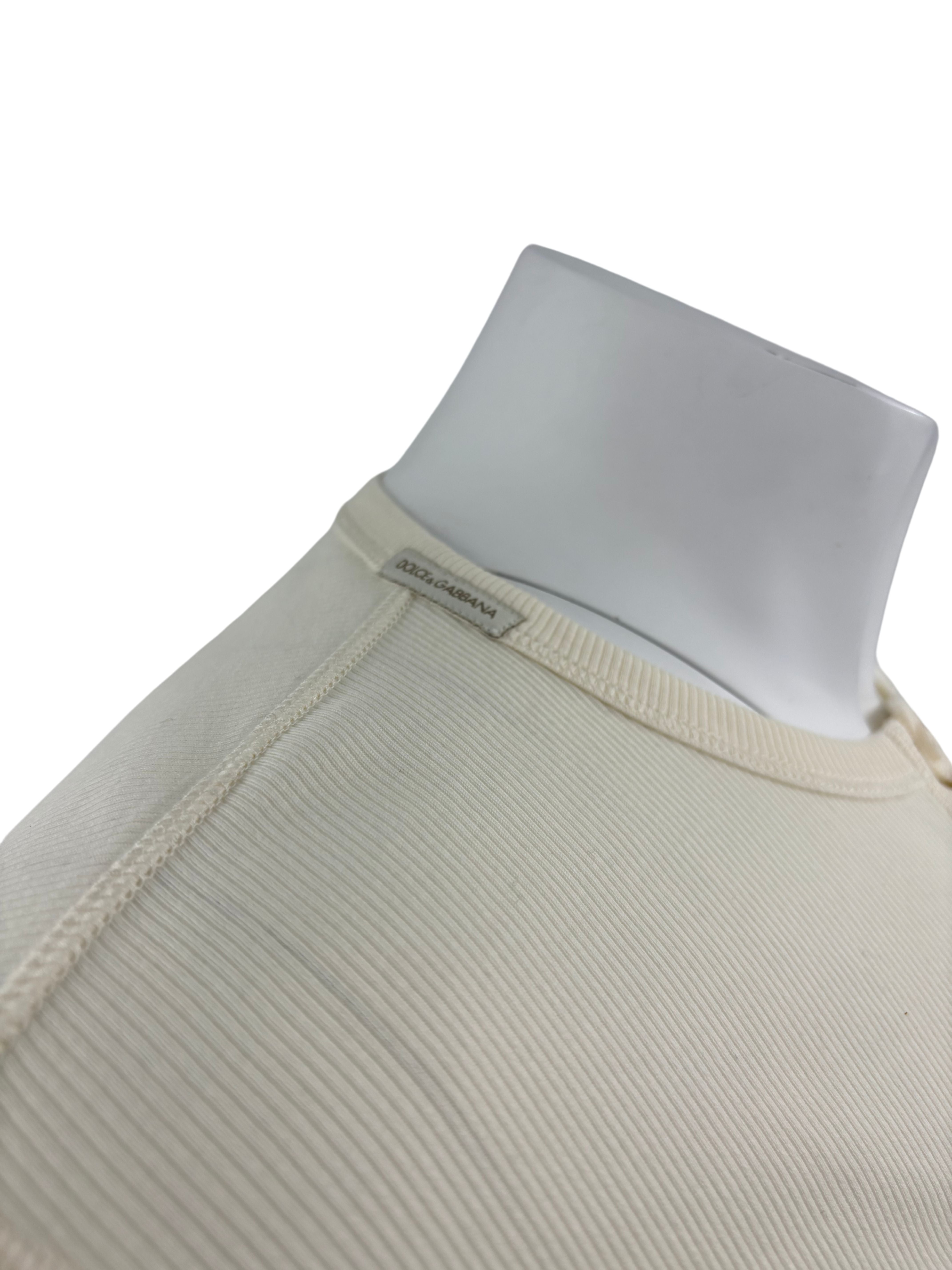 Dolce & Gabbana Ribbed-Knit Cotton Henley Top - Cream